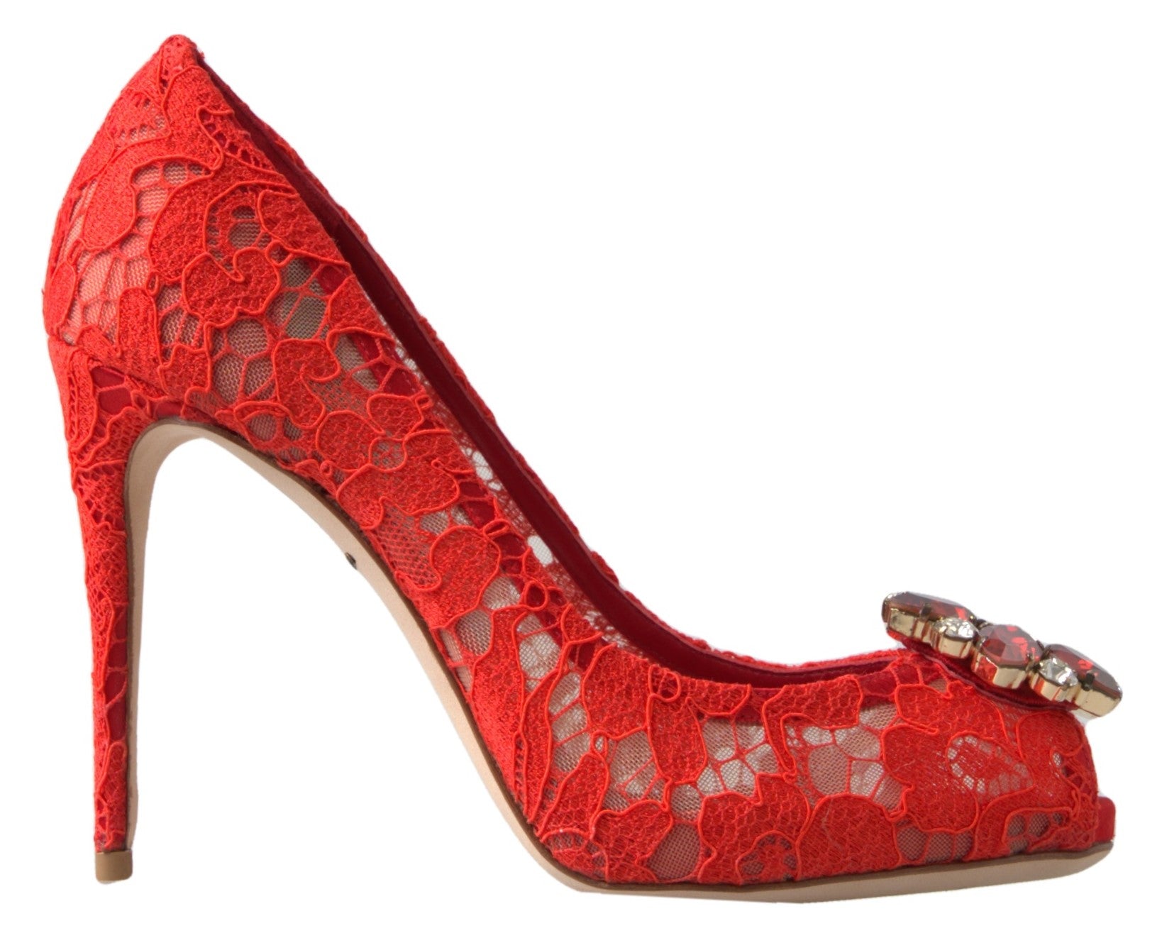 Rode Taormina kant kristallen hakken pumps schoenen