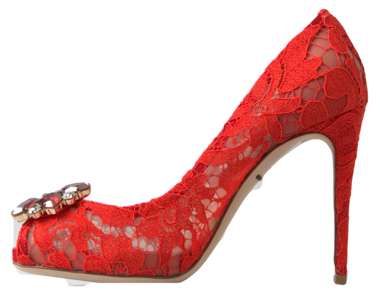 Rode Taormina kant kristallen hakken pumps schoenen