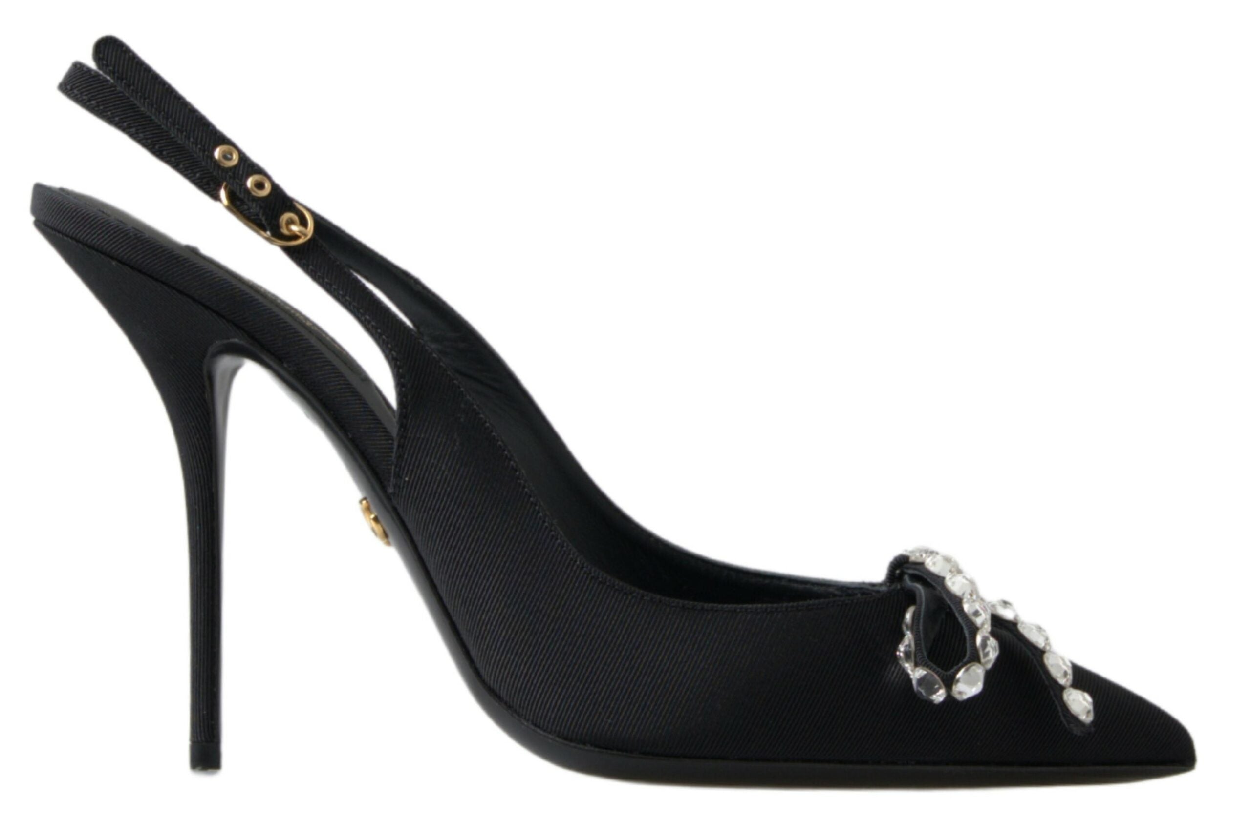 Zwarte met kristallen versierde slingback-hakschoenen