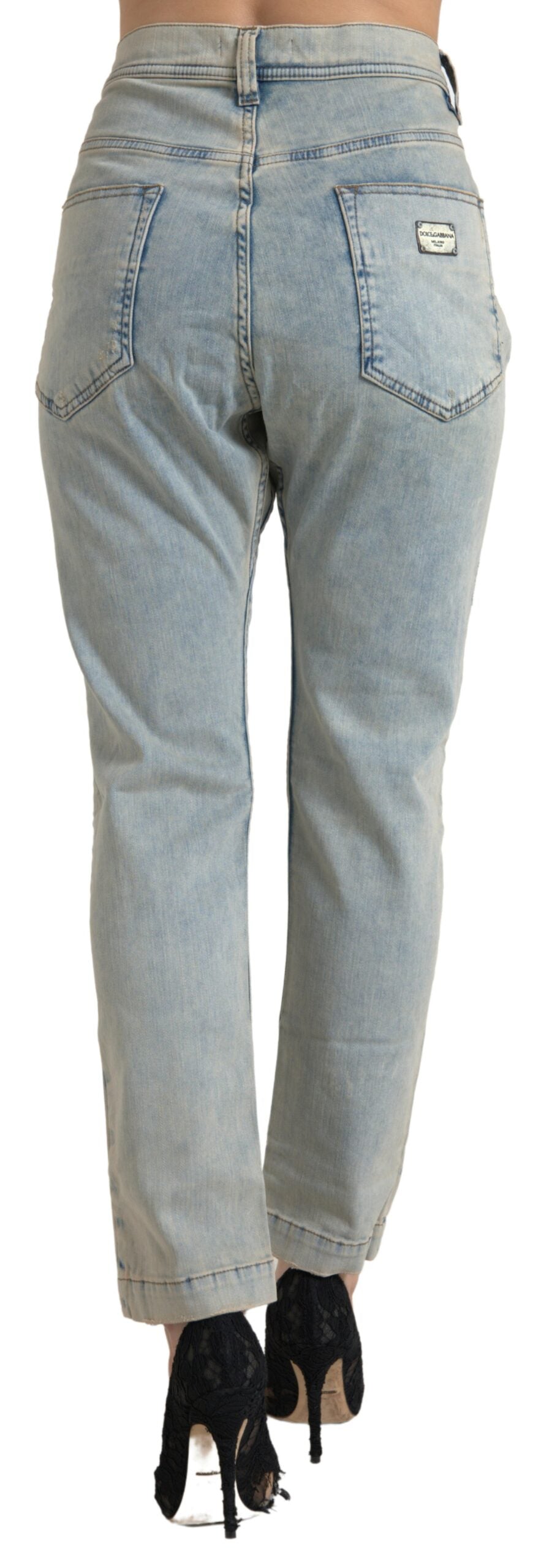 Blauwe gewassen katoenen skinny jeans met middelhoge taille