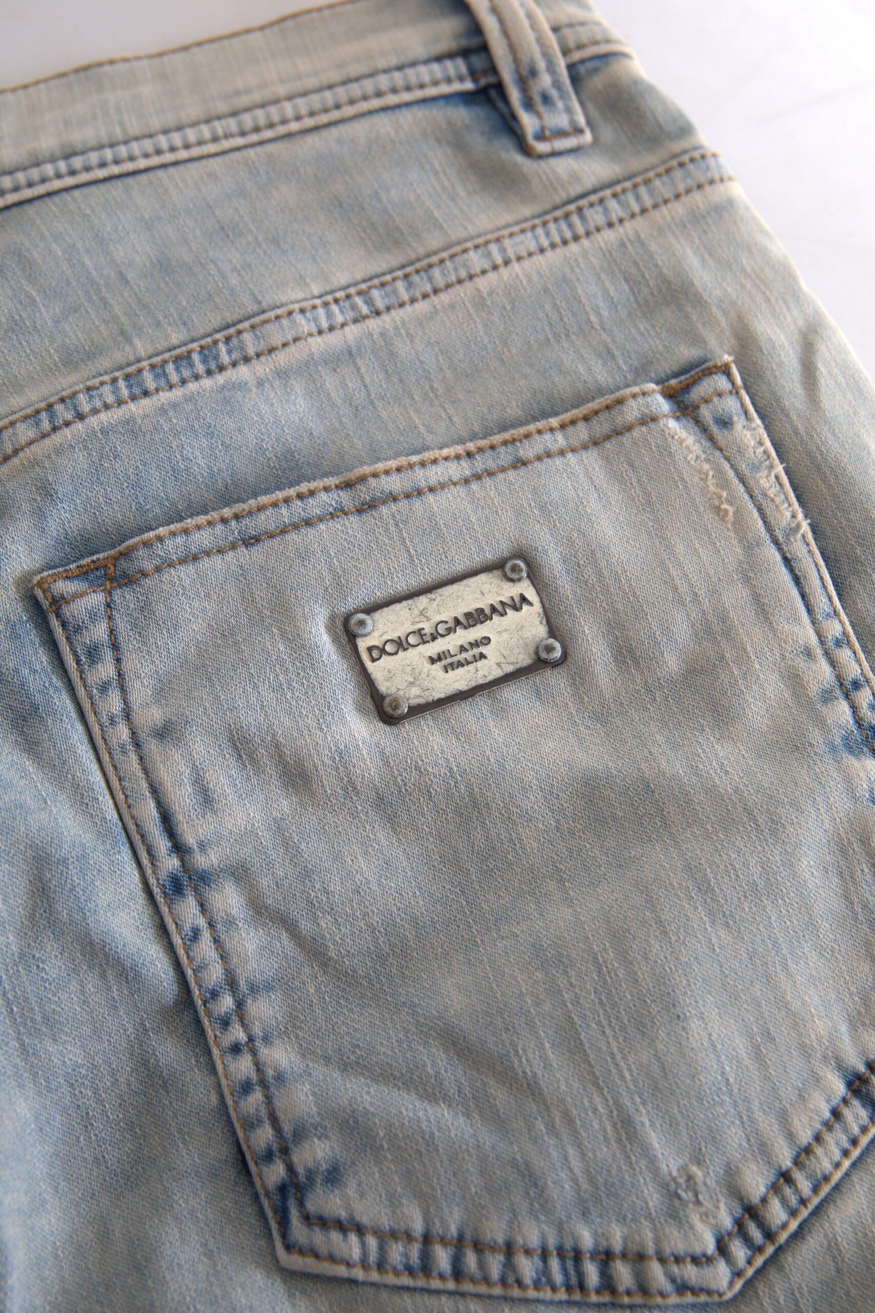 Blauwe gewassen katoenen skinny jeans met middelhoge taille