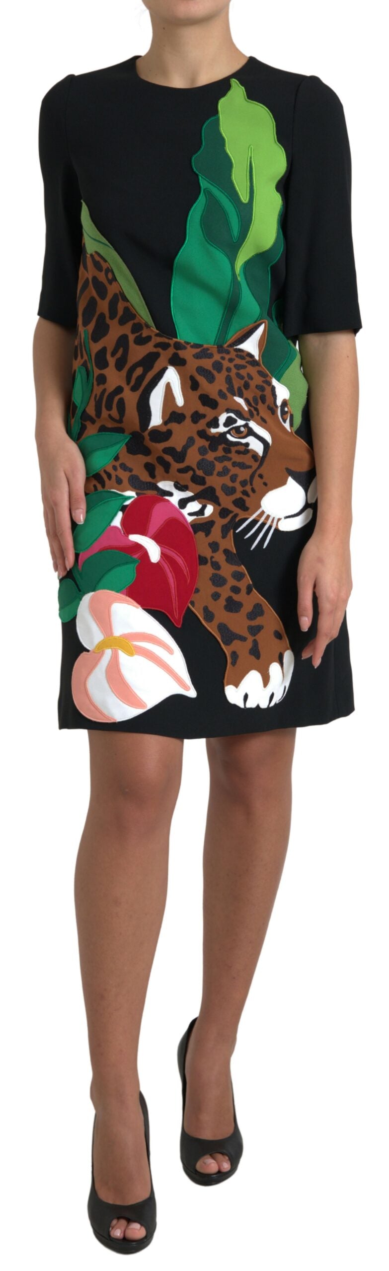 Zwarte tijger jungle print kokerjurk met stretch