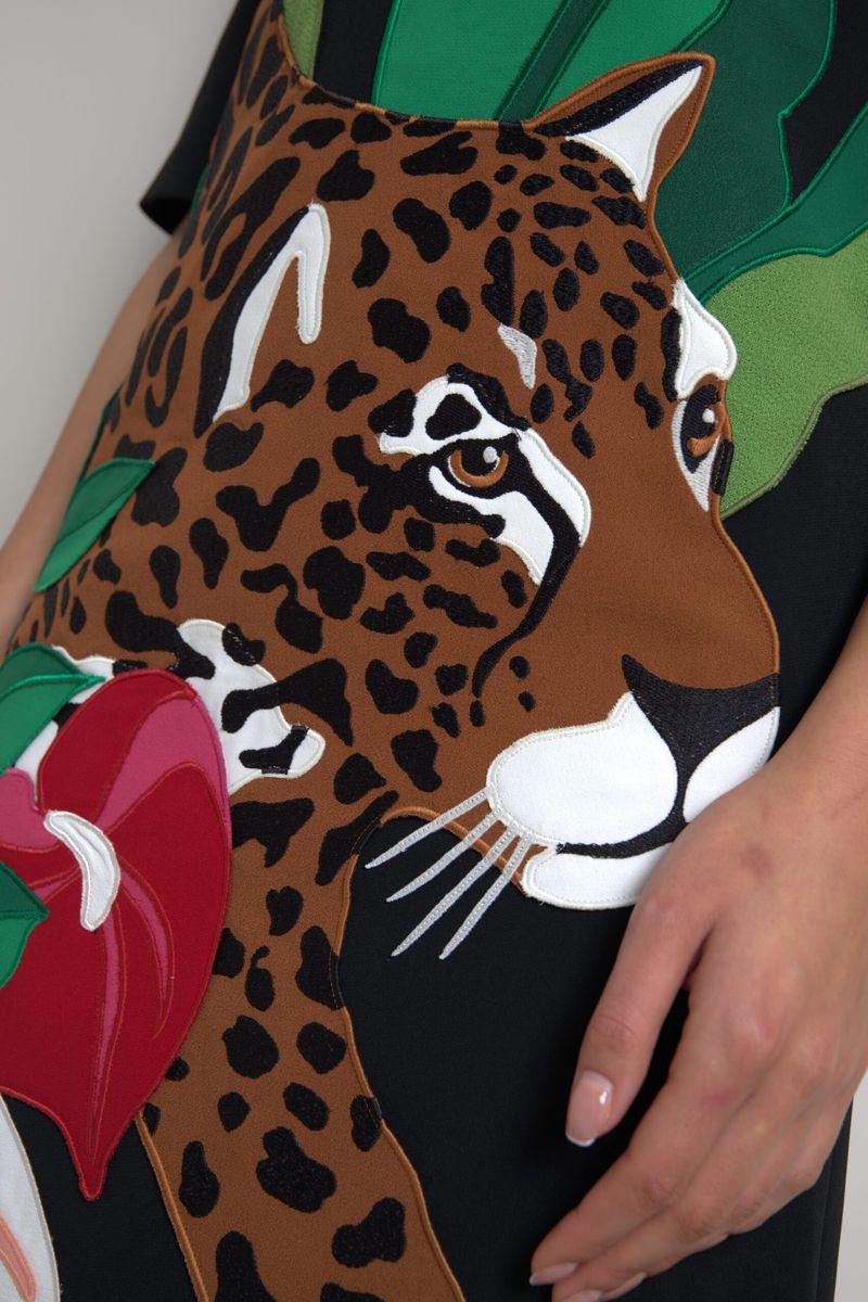 Zwarte tijger jungle print kokerjurk met stretch