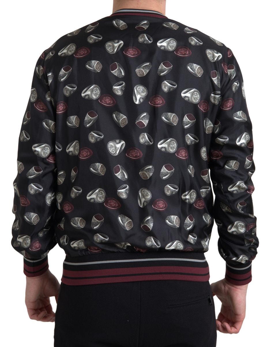Zwarte zijden trui met ronde hals en ringprint