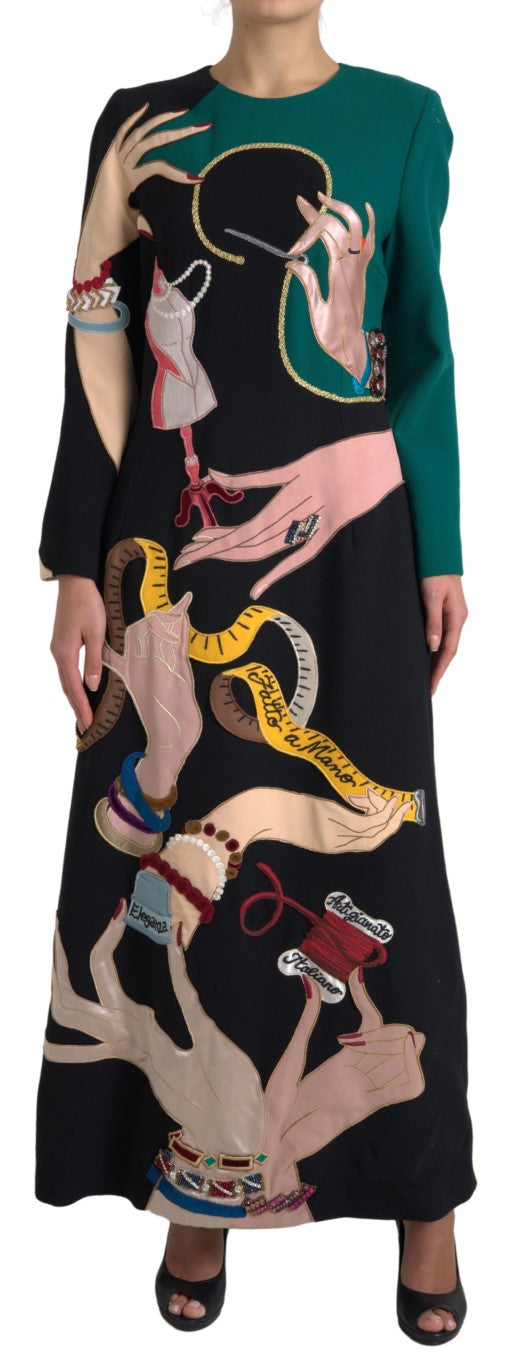 Multicolor A-lijn maxi-jurk met lange mouwen