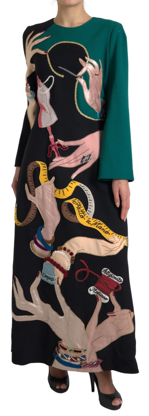 Multicolor A-lijn maxi-jurk met lange mouwen