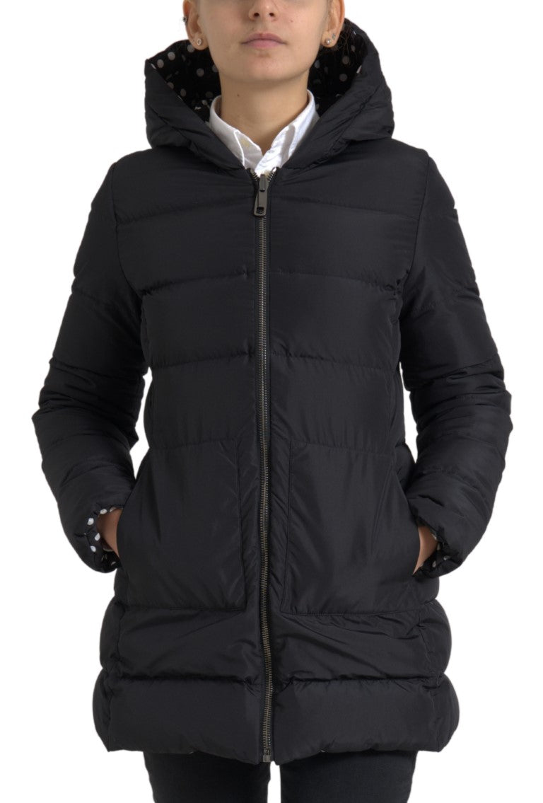 Zwarte polyester omkeerbare jas met capuchon