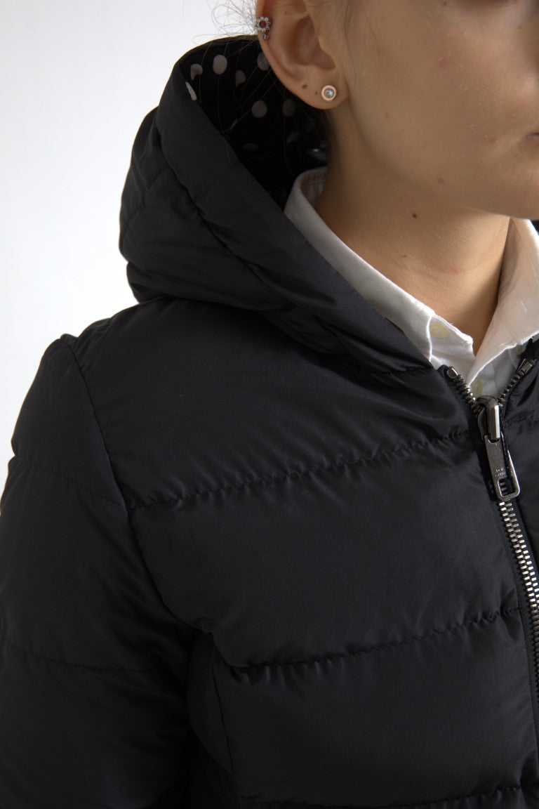 Zwarte polyester omkeerbare jas met capuchon