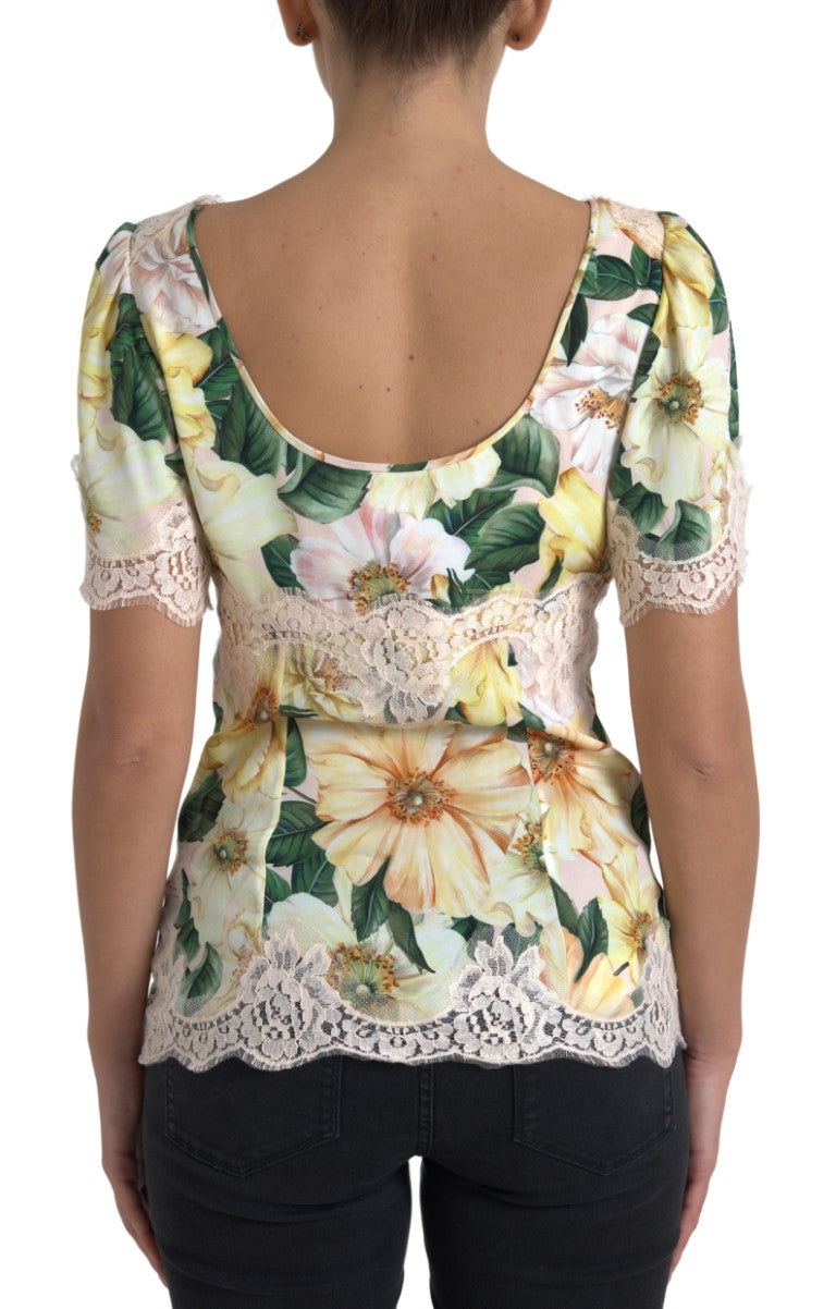 Veelkleurige bloemenkant V-hals blouse