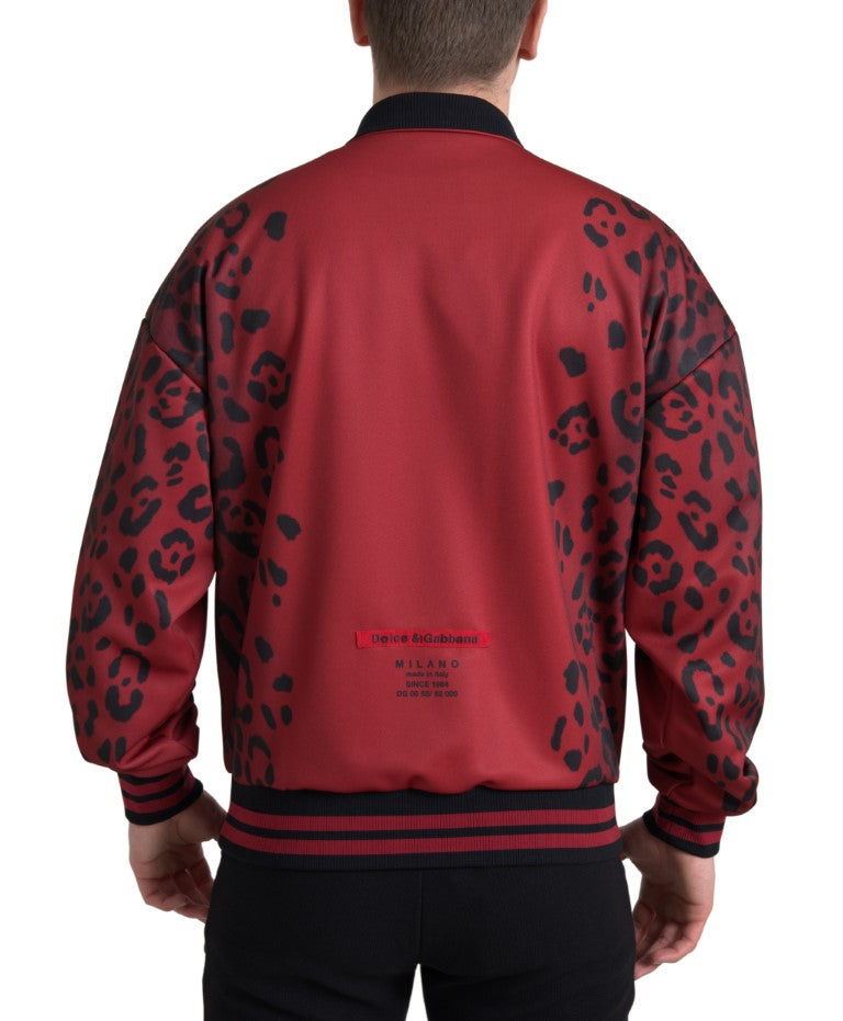 Rode luipaard polyester bomberjack met volledige ritssluiting