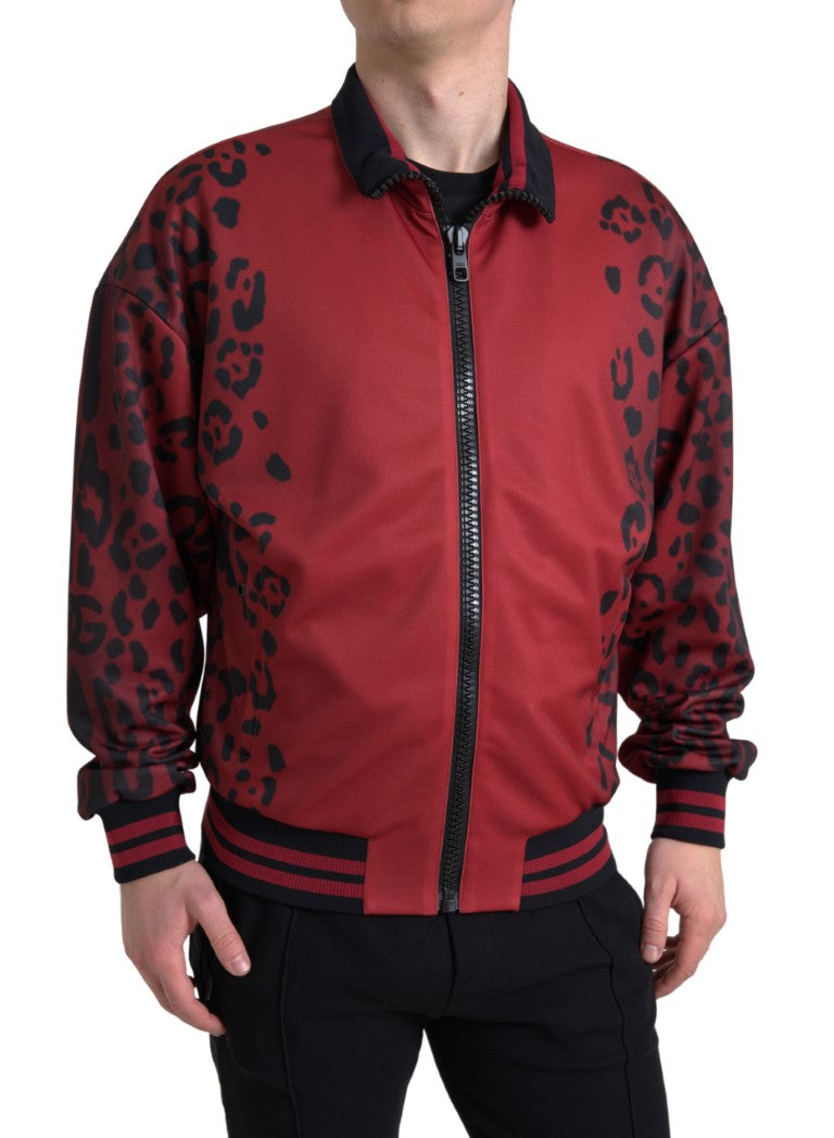 Rode luipaard polyester bomberjack met volledige ritssluiting