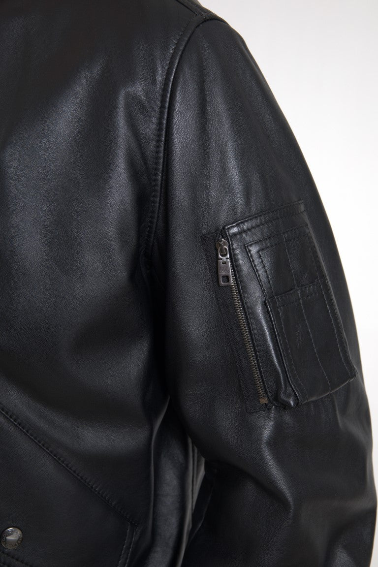 Zwarte leren blouson met volledige ritssluiting