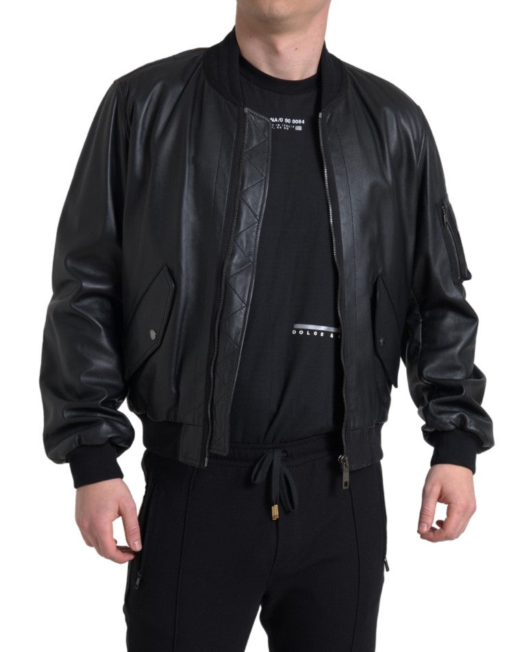 Zwarte leren blouson met volledige ritssluiting