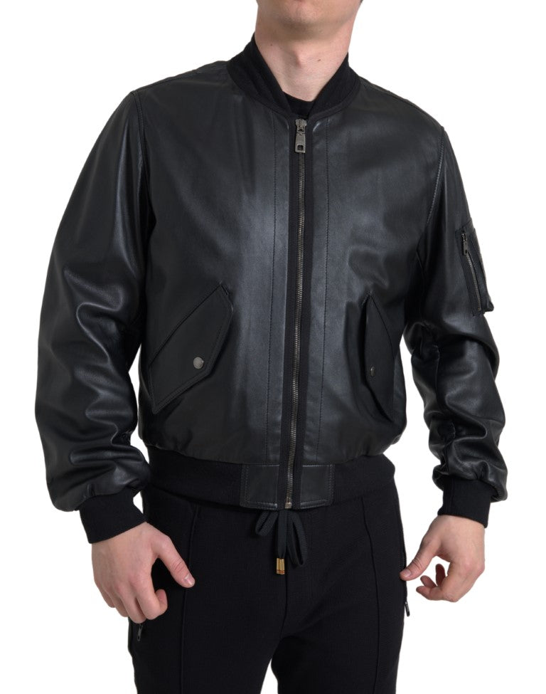 Zwarte leren blouson met volledige ritssluiting
