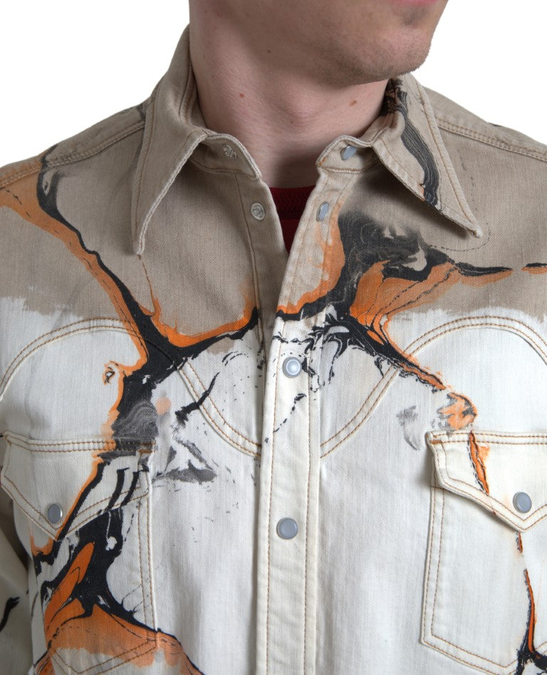 Veelkleurig katoenen denim overhemd met kraag