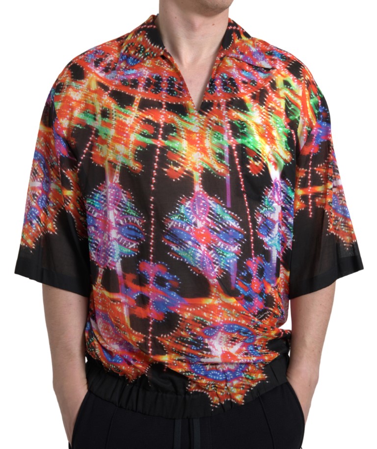 Multicolor Luminarie Print Heren Katoenen Overhemd