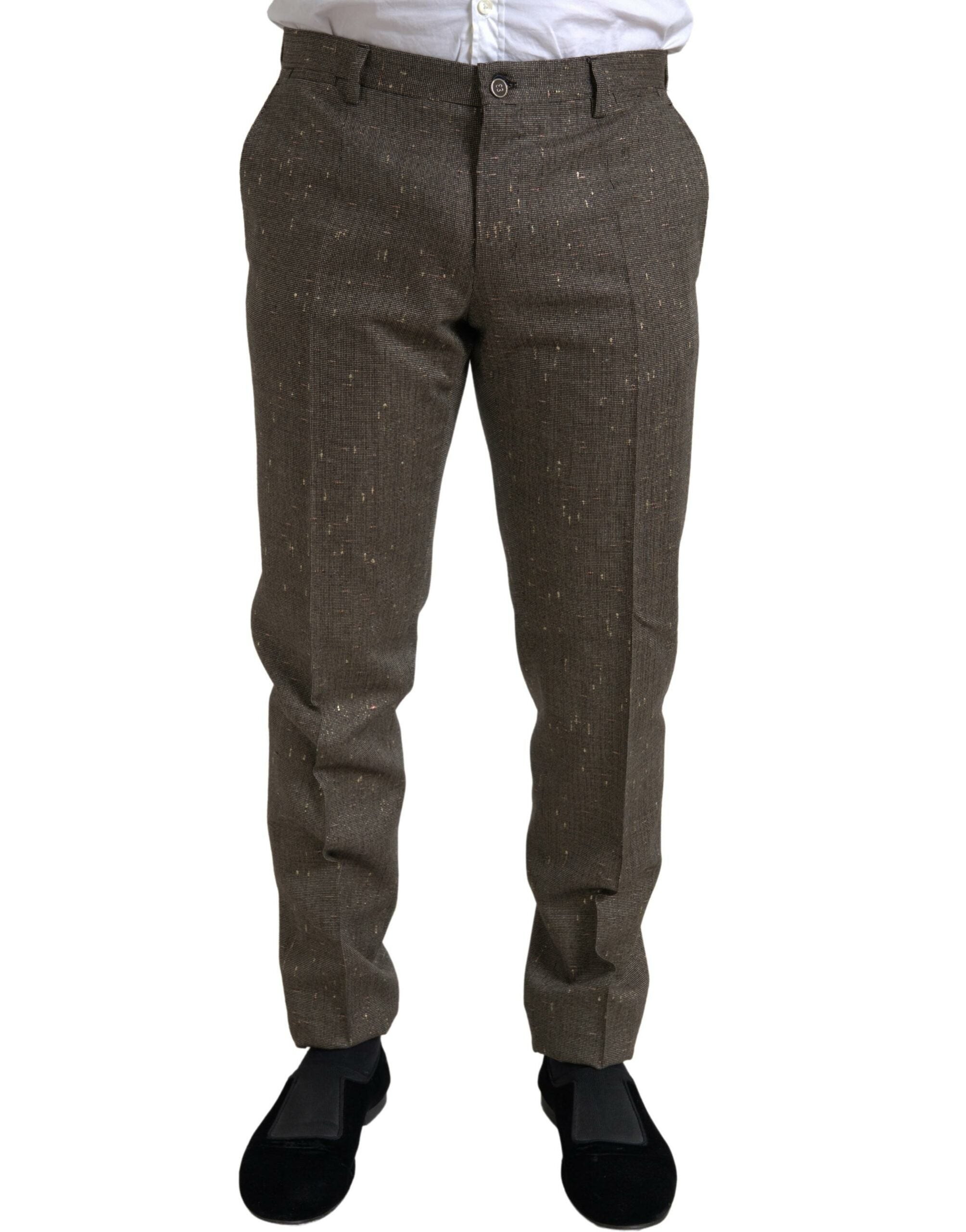 Bruine wollen jurk, skinny herenbroek