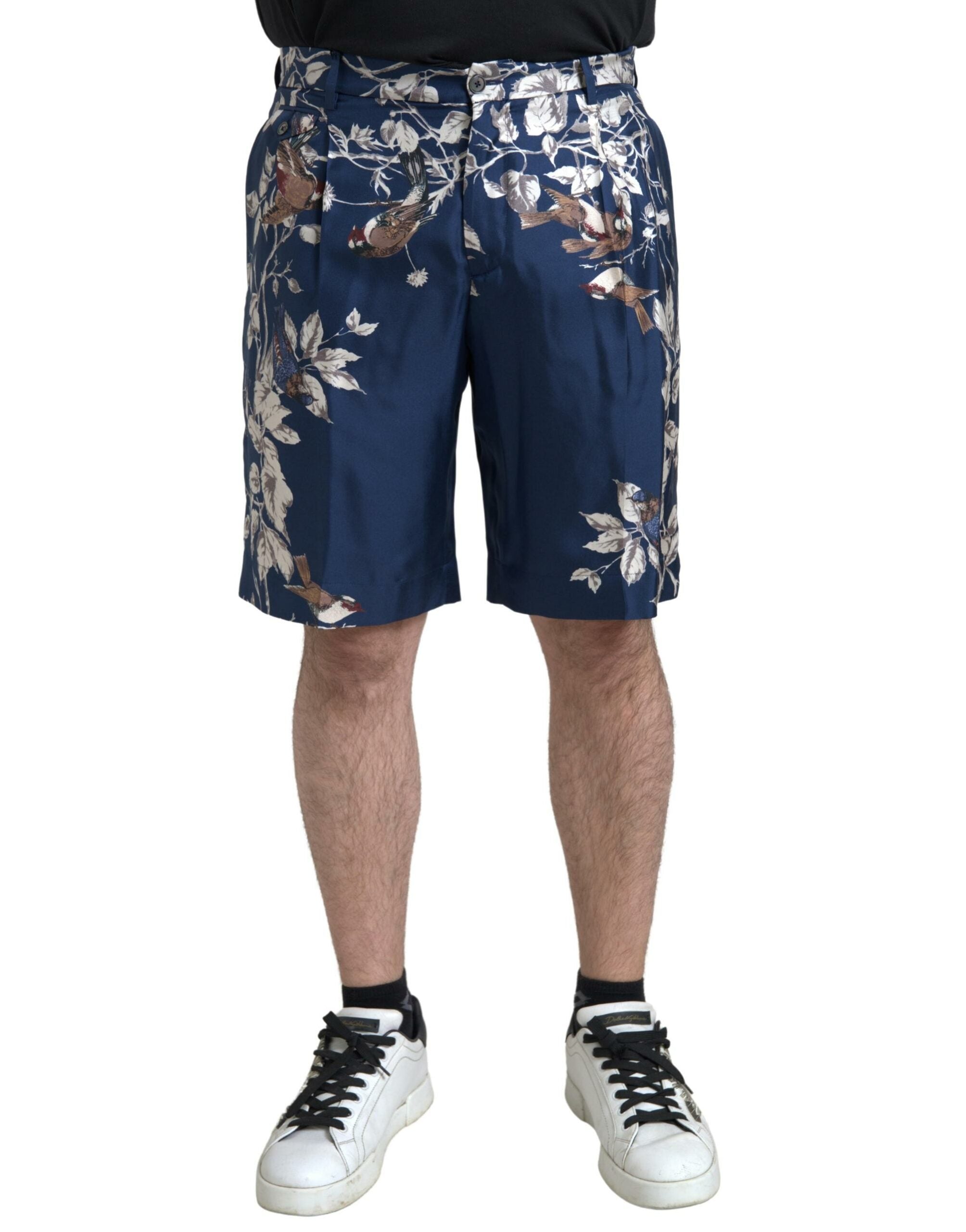 Blauwe bloemenprint zijden heren bermuda shorts