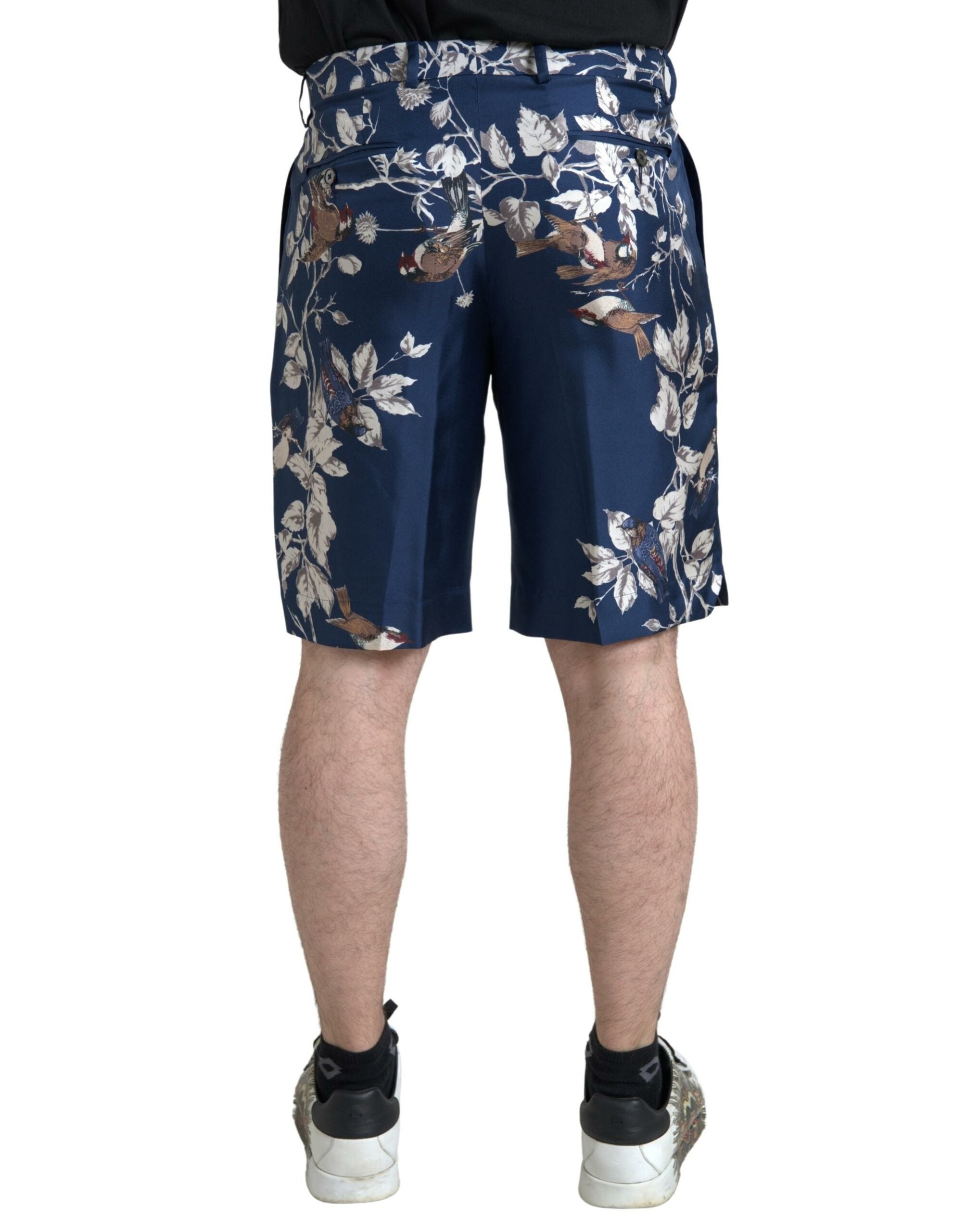 Blauwe bloemenprint zijden heren bermuda shorts