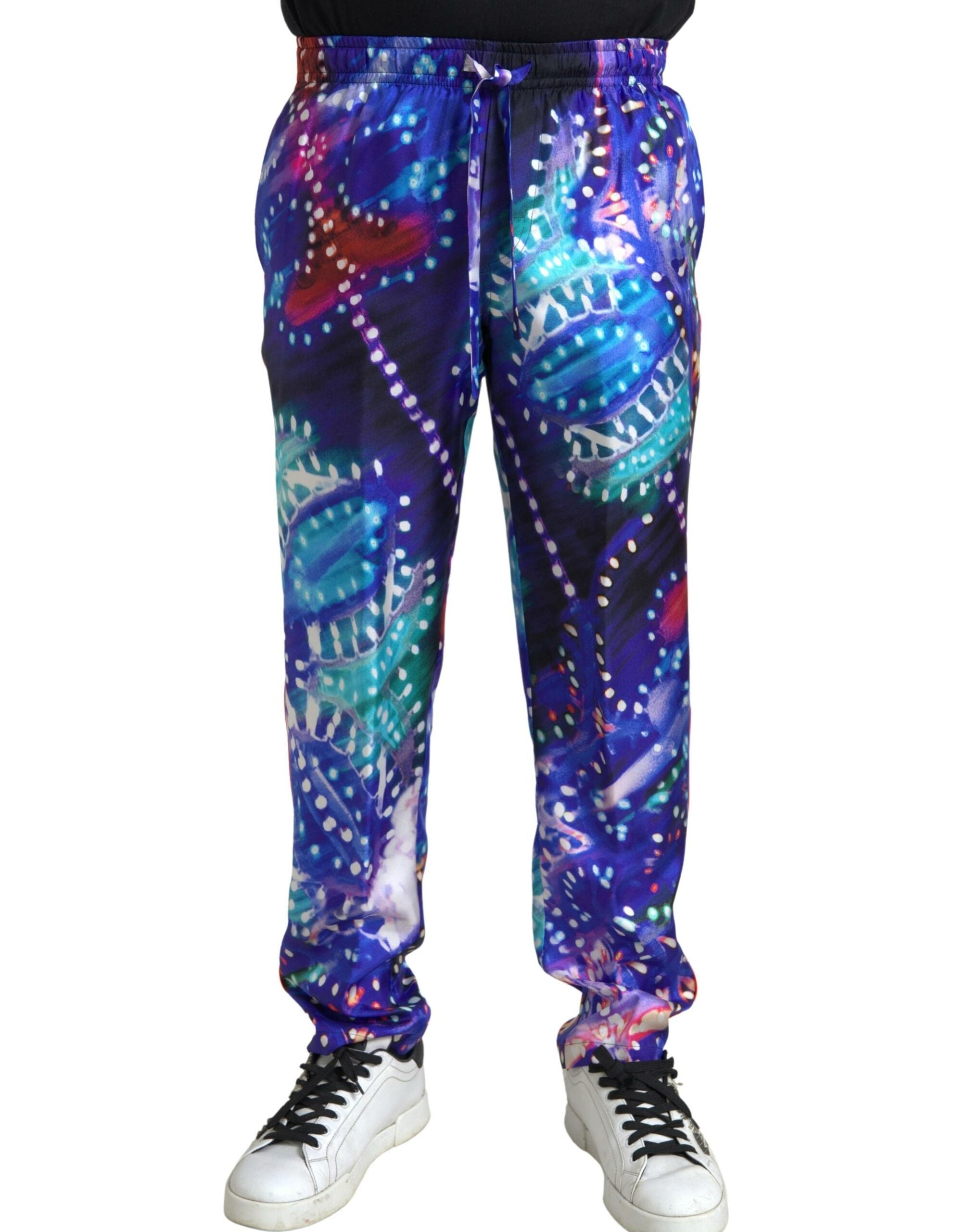 Multicolor bedrukte zijden herenbroek