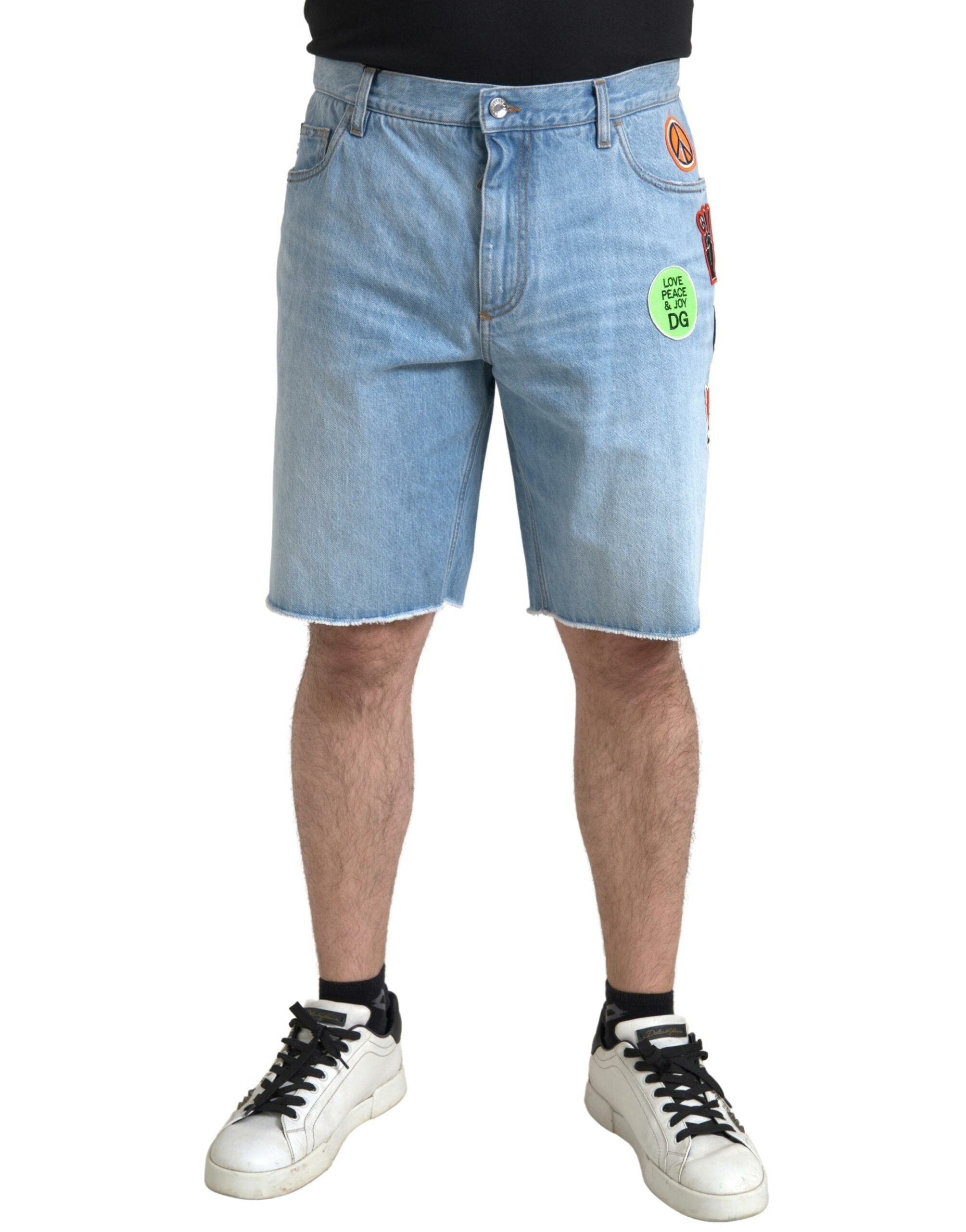 Lichtblauwe katoenen Bermuda denim shorts voor heren