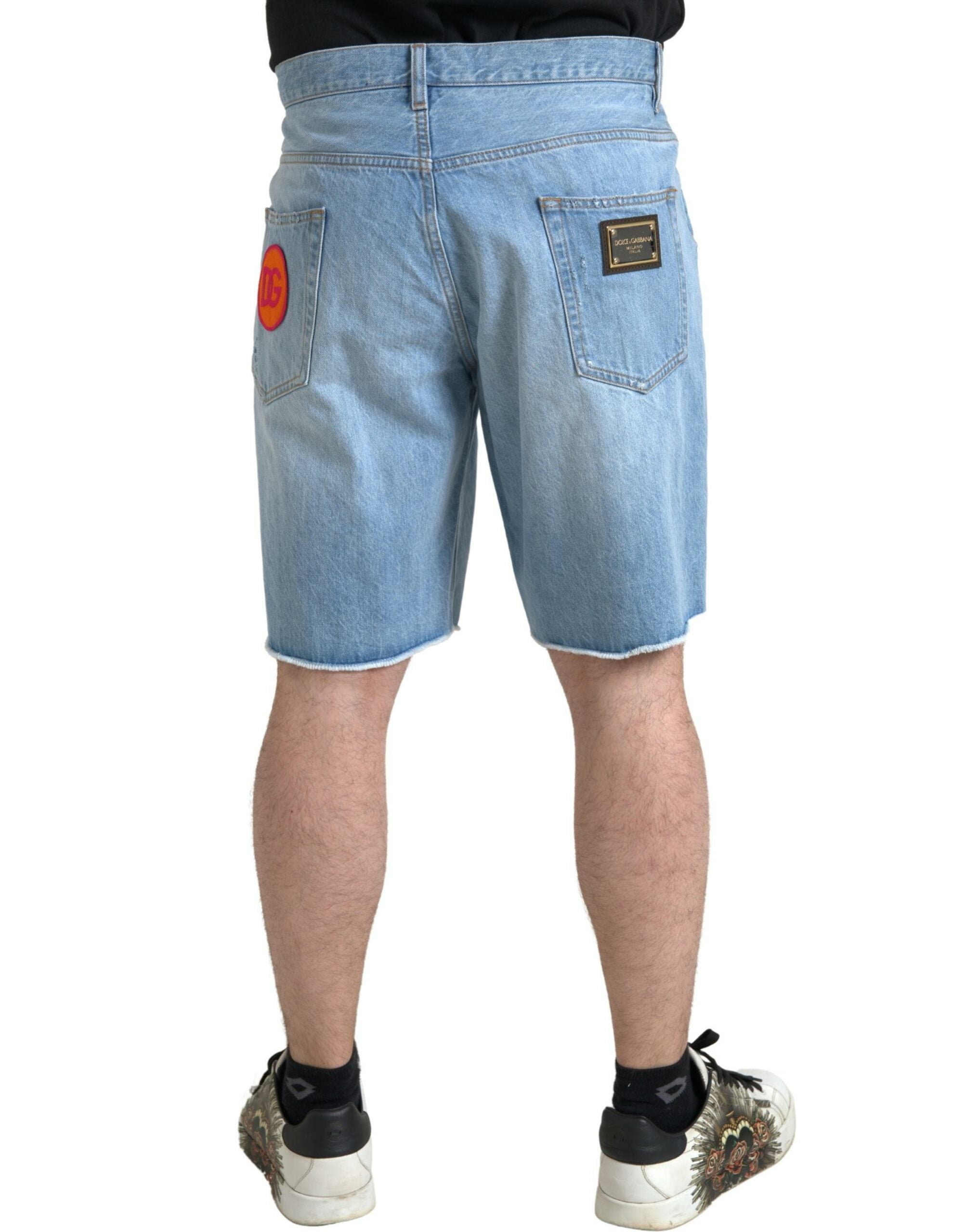 Lichtblauwe katoenen Bermuda denim shorts voor heren