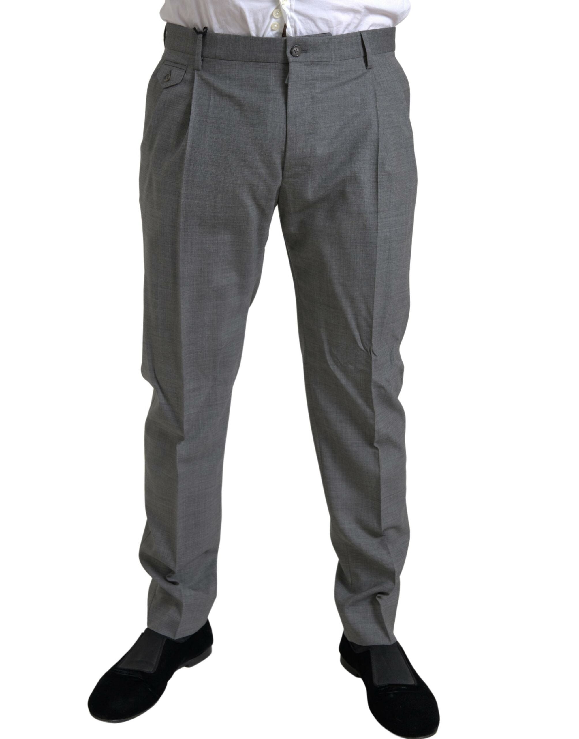Grijze wollen chino skinny heren pantalon