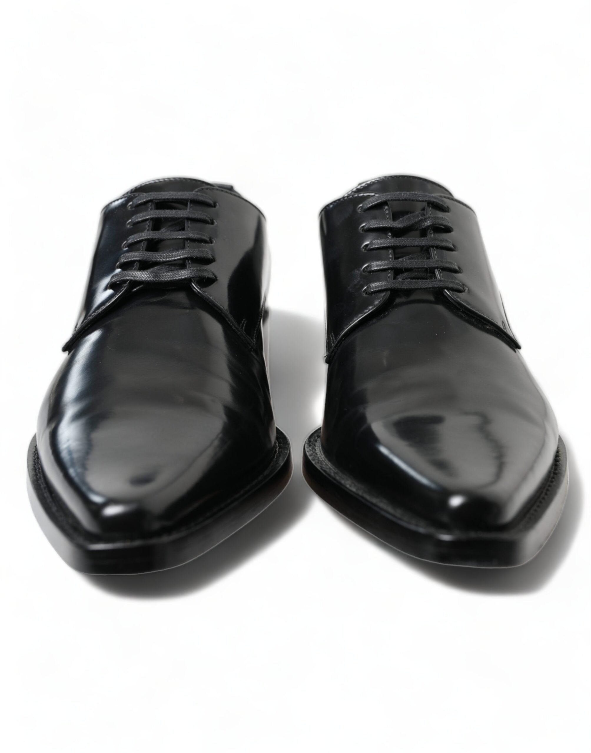 Zwarte leren veterschoenen met platte hak