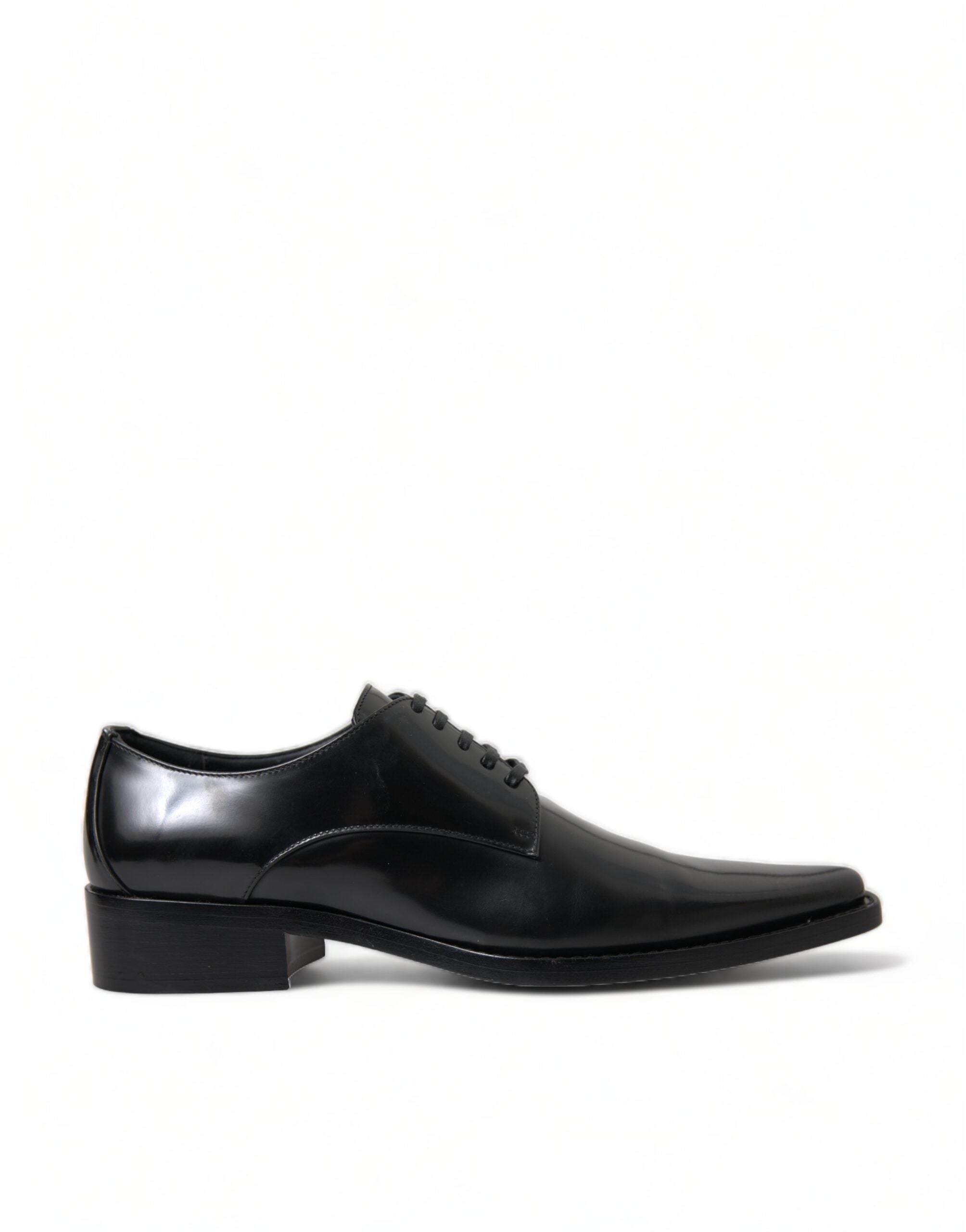 Zwarte leren veterschoenen met platte hak