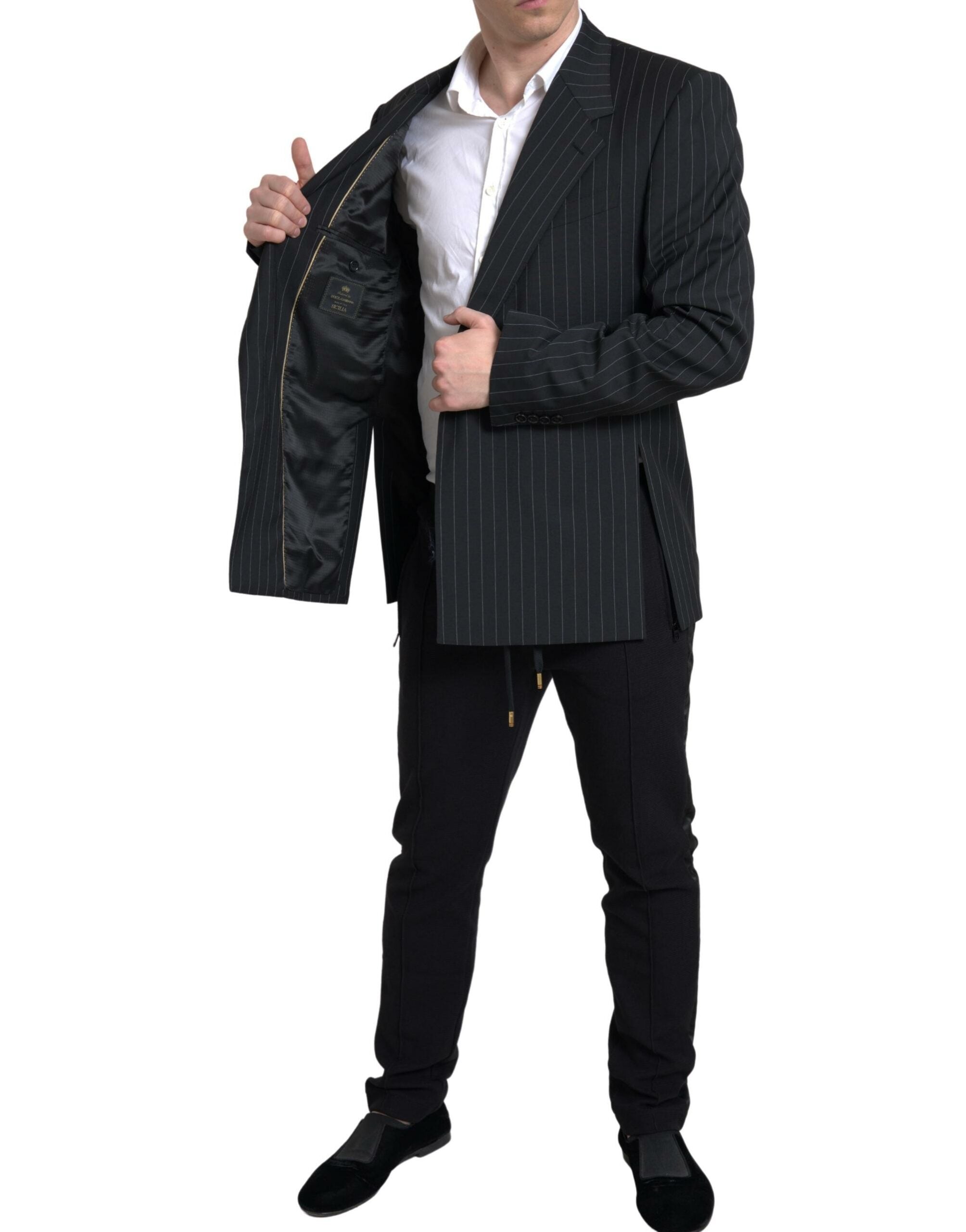 Zwarte gestreepte enkelrijs SICILIA blazer