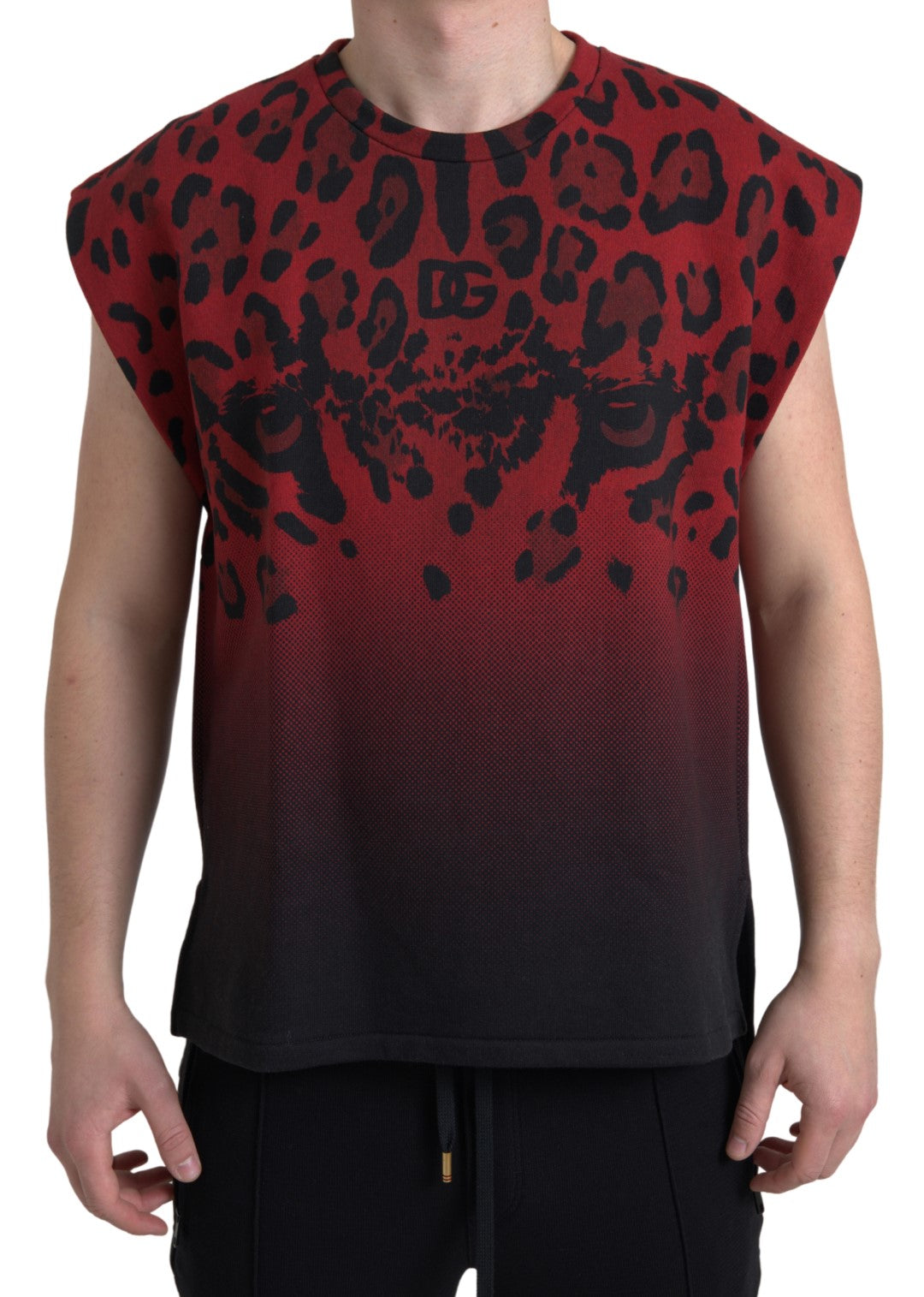 Rood luipaard katoenen mouwloos tanktop-shirt