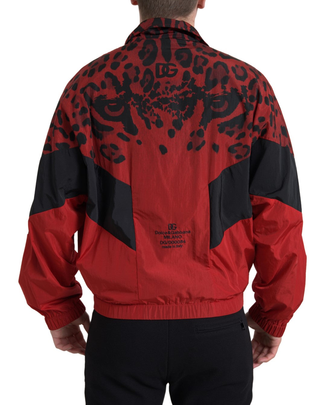 Rode luipaard nylon trui met volledige ritssluiting