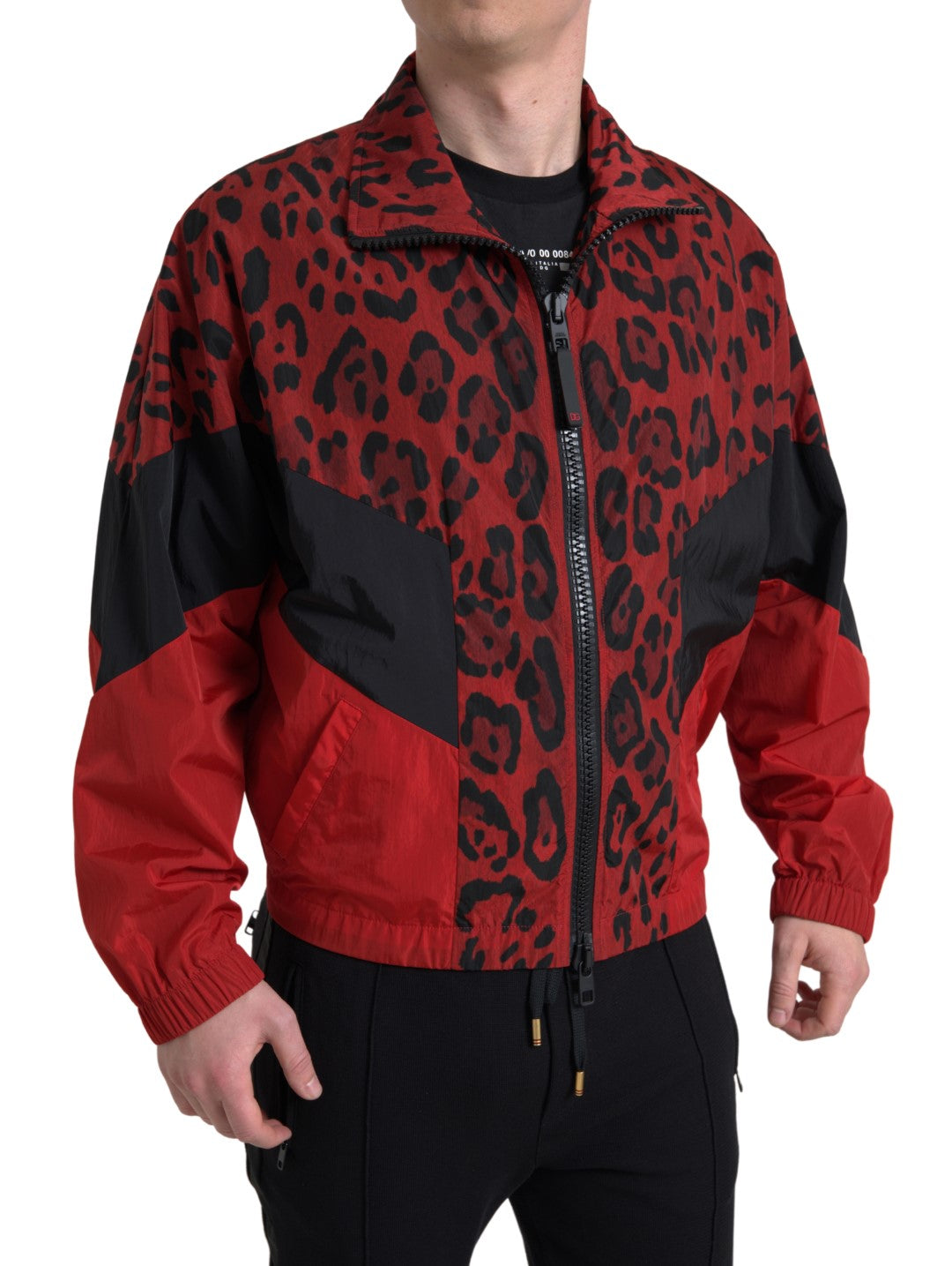 Rode luipaard nylon trui met volledige ritssluiting