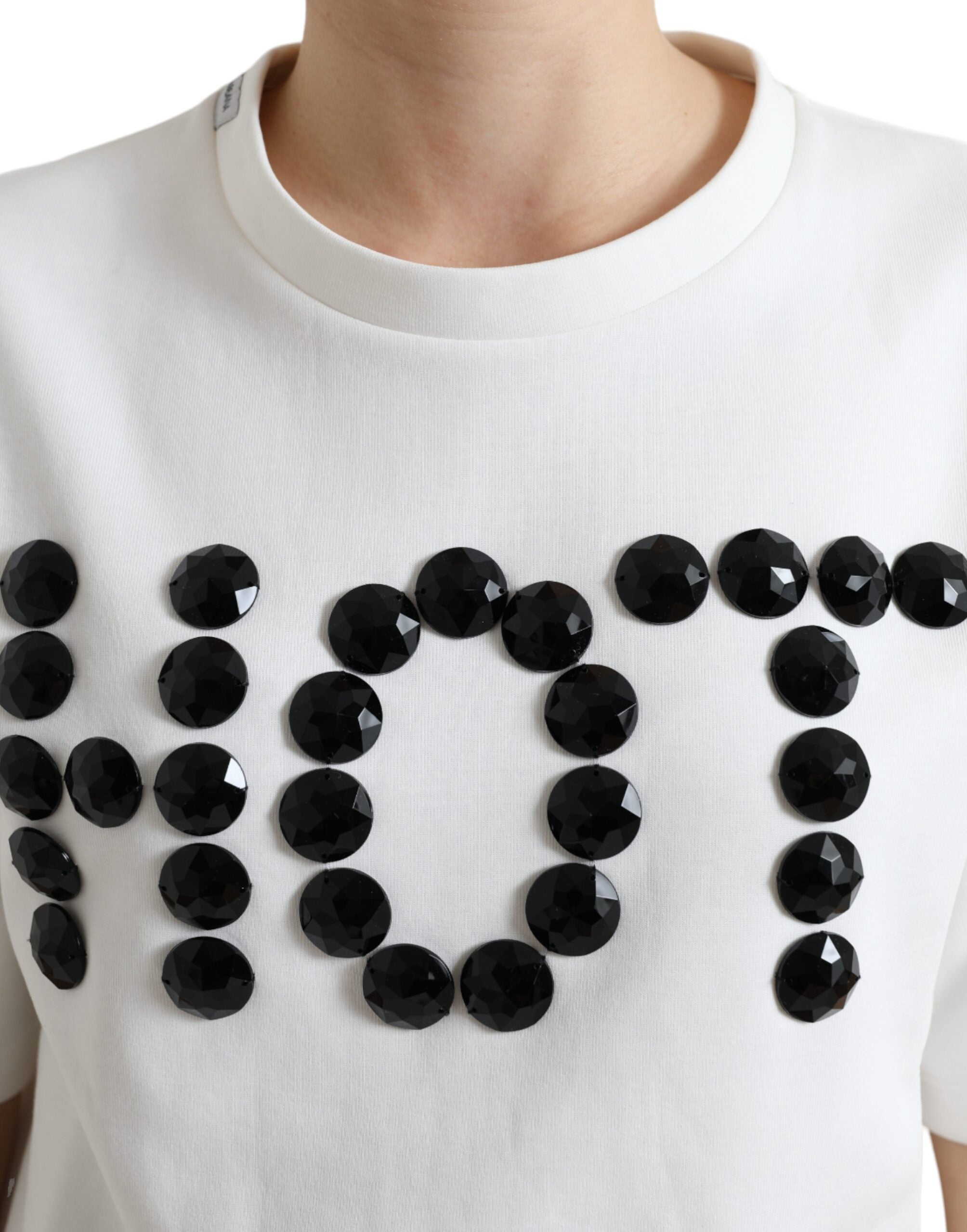 T-shirt Wit Katoen Stretch Zwart HOT Crystal