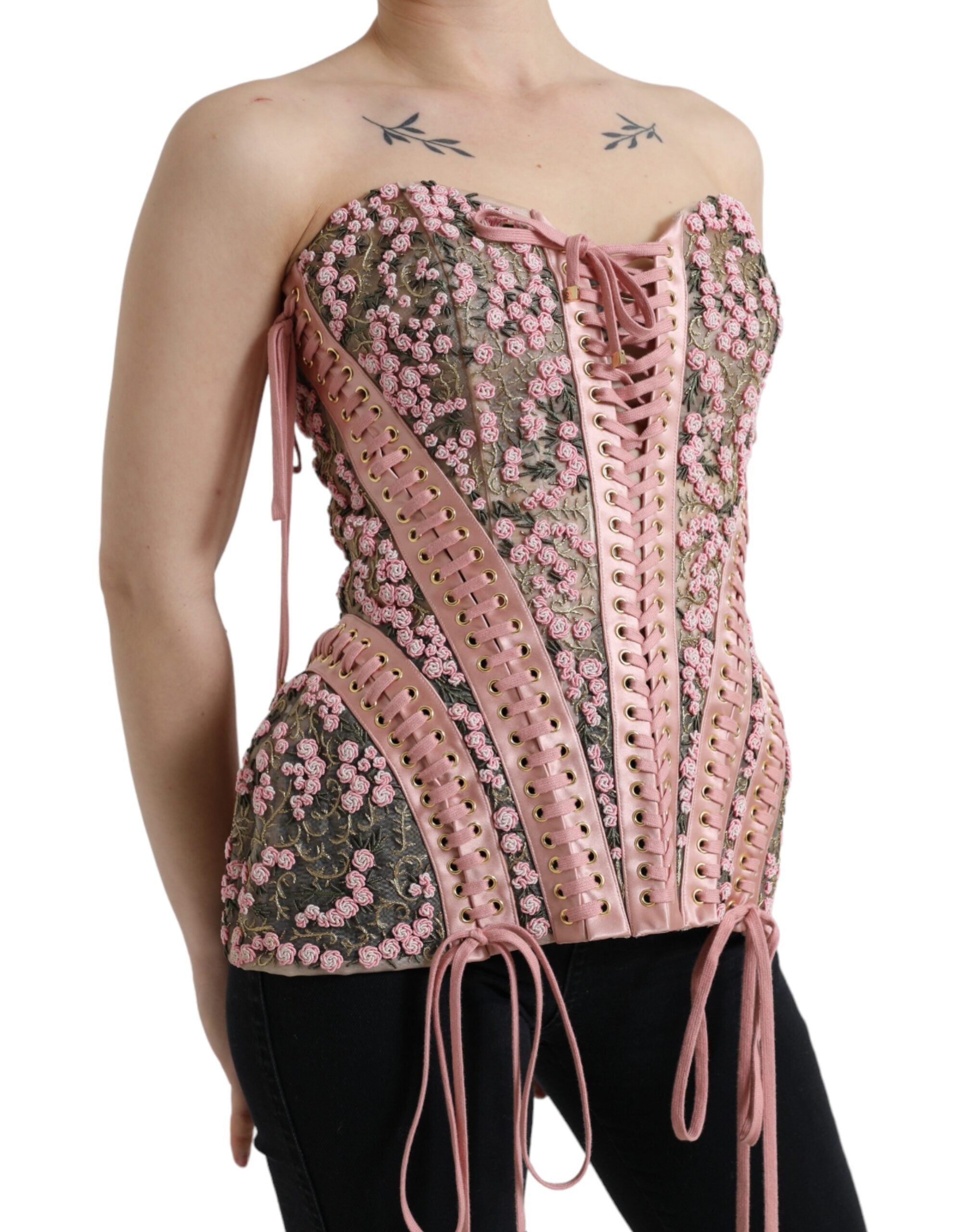 Roze bloemenapplicatie bustier korset top