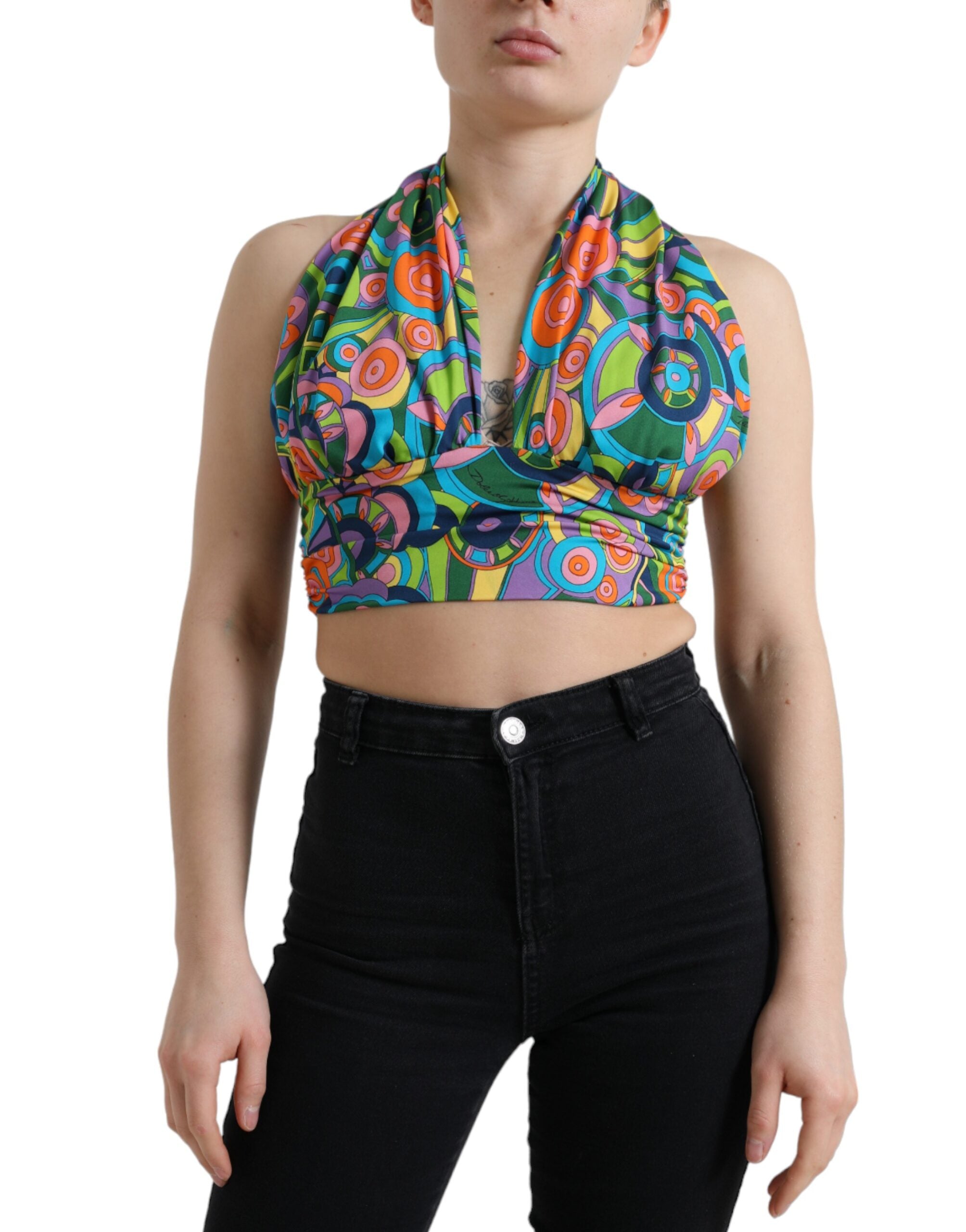 Veelkleurige halter mouwloze cropped tanktop