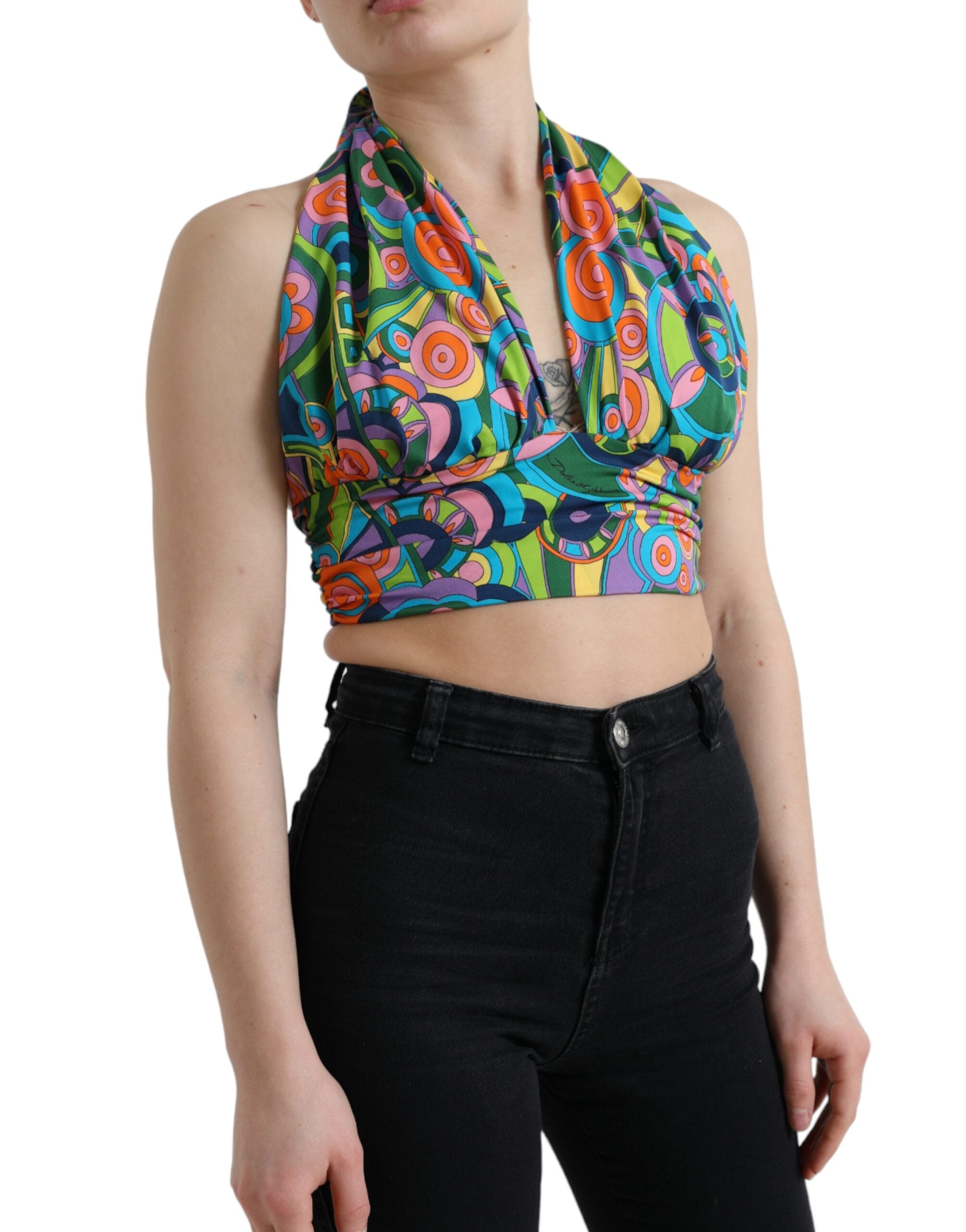 Veelkleurige halter mouwloze cropped tanktop