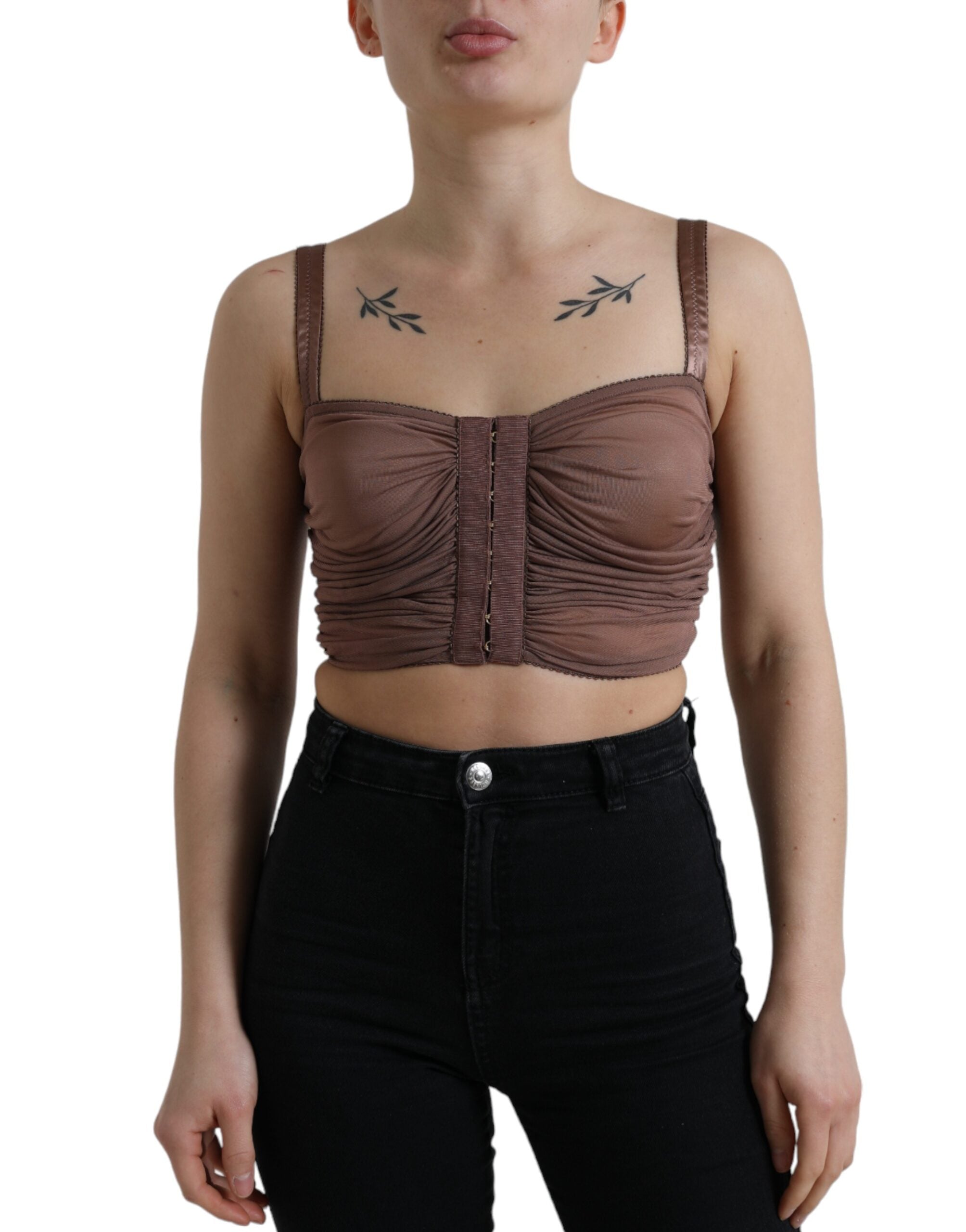 Bruine viscose bustier mouwloze crop top
