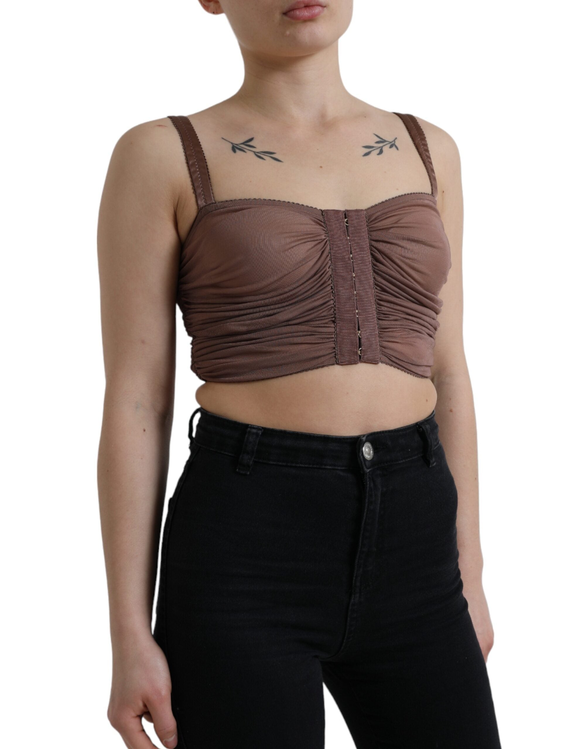 Bruine viscose bustier mouwloze crop top