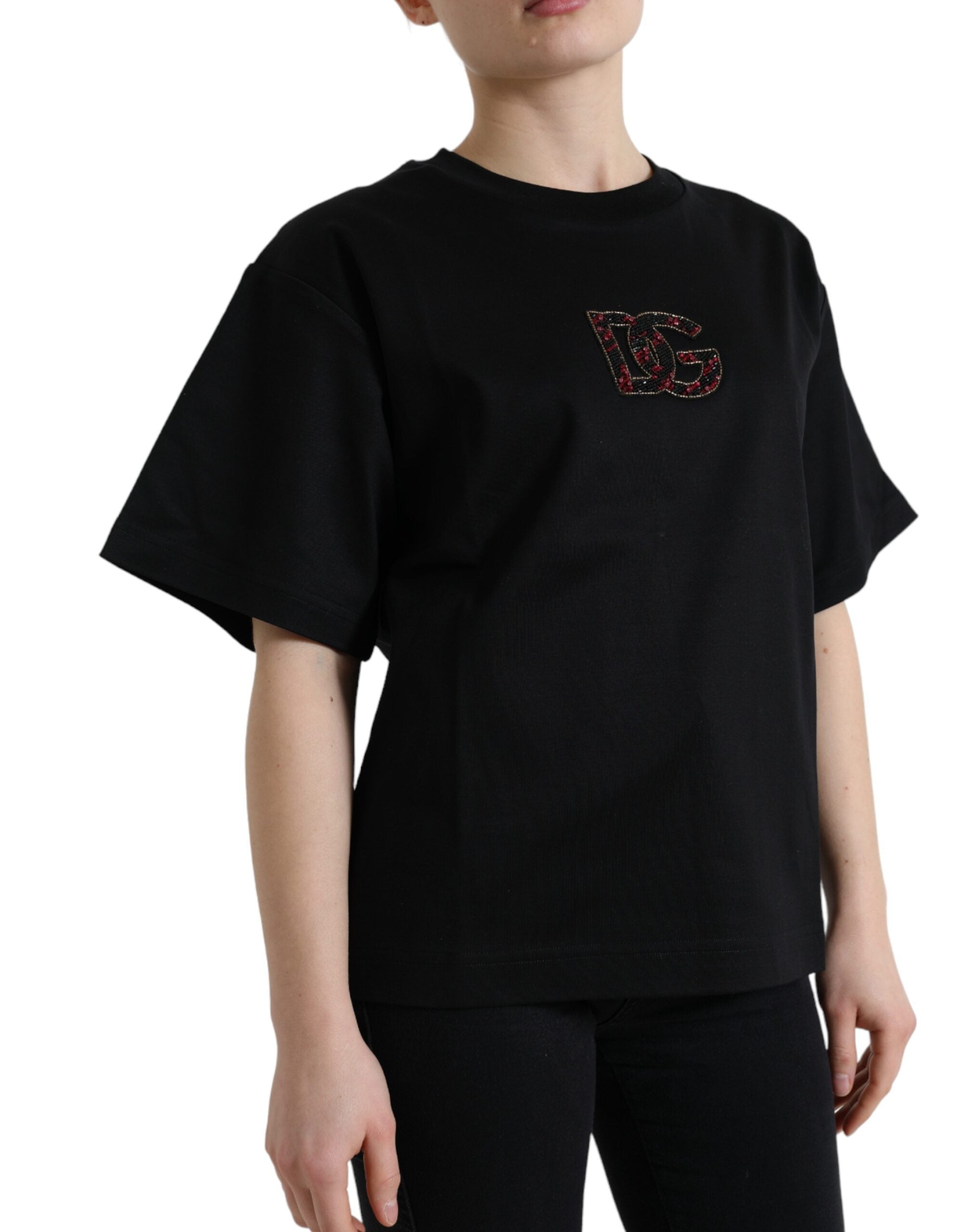 Zwart katoenen DG Crystal T-shirt met ronde hals