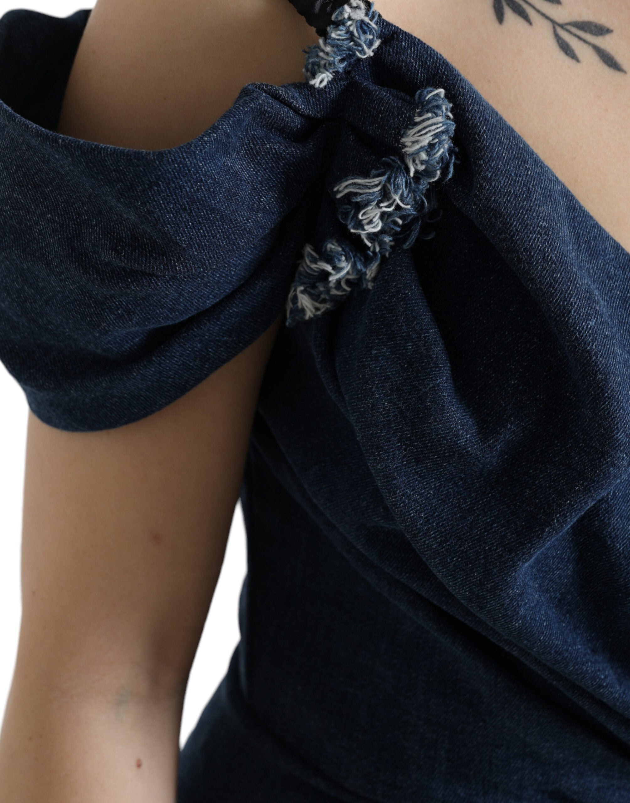Blauwe patchwork two-tone denim mini-jurk
