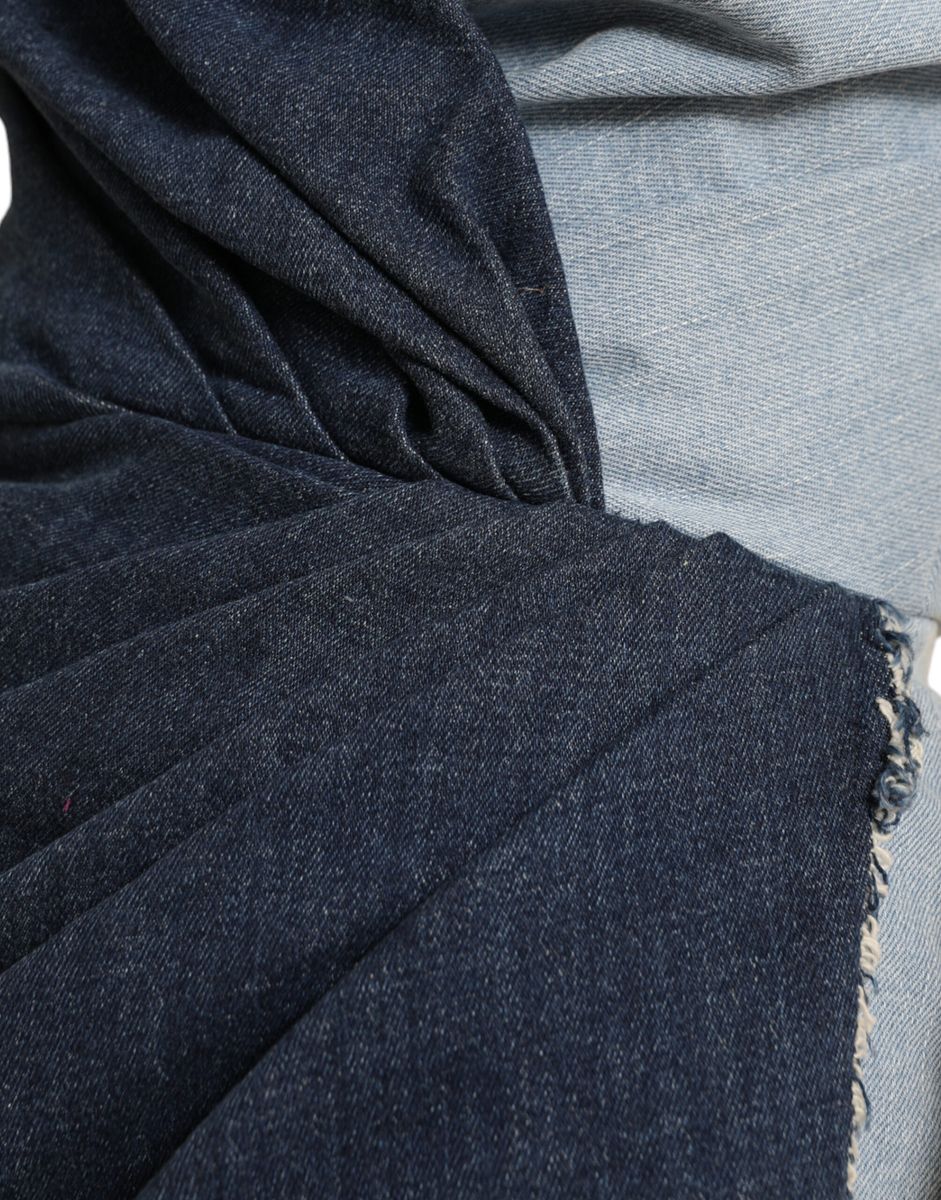 Blauwe patchwork two-tone denim mini-jurk
