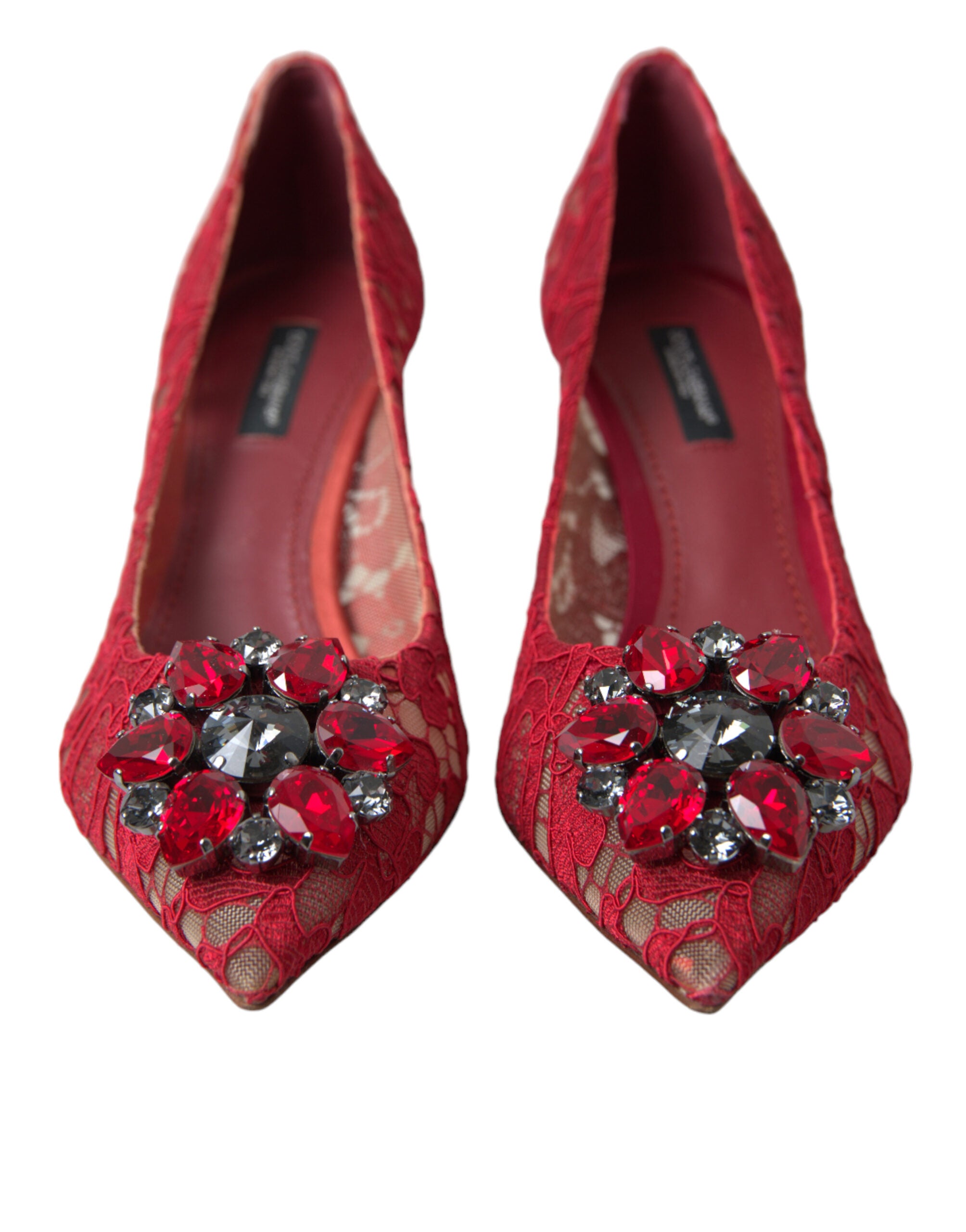 Rode Taormina kant kristallen hakken pumps schoenen