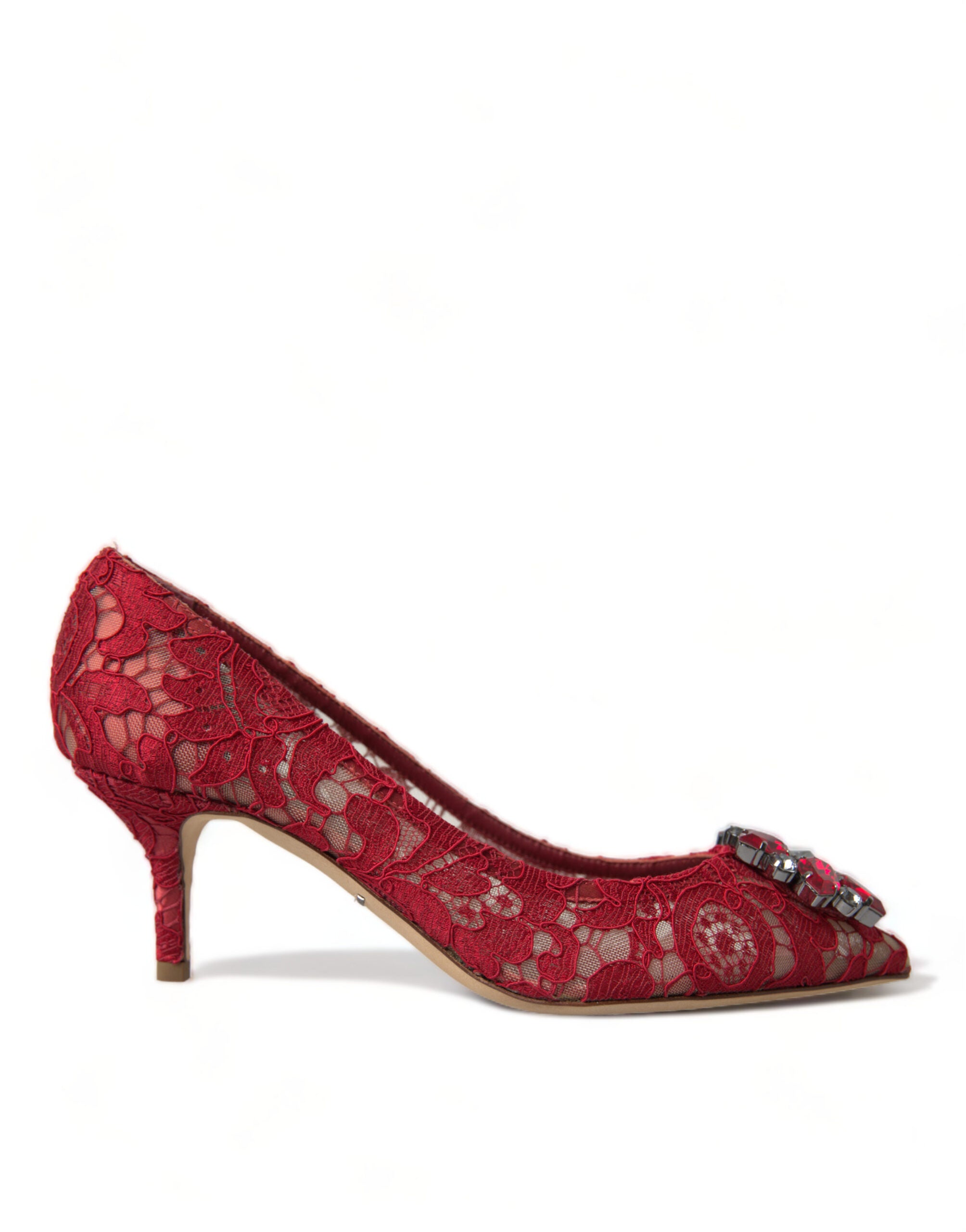 Rode Taormina kant kristallen hakken pumps schoenen