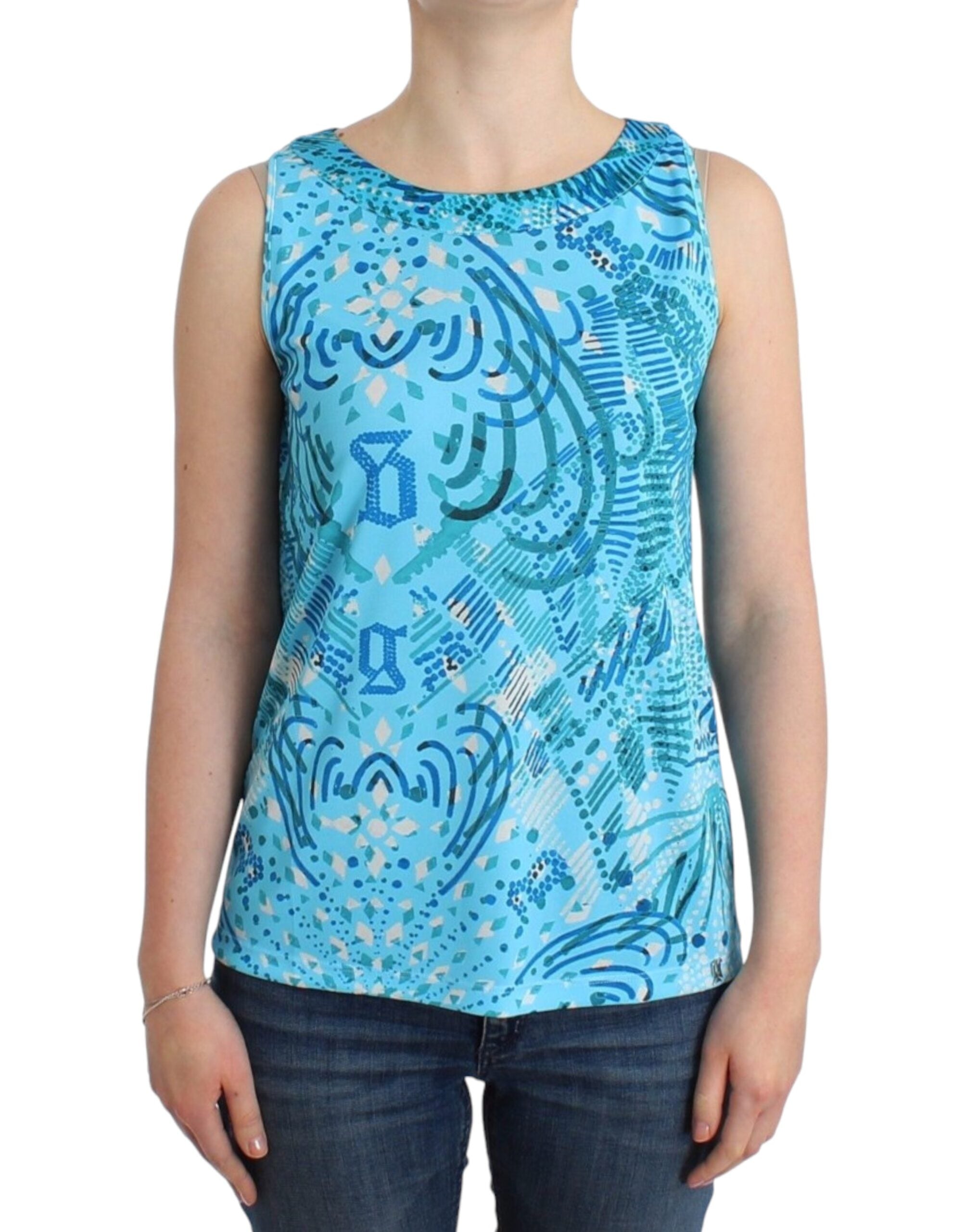 Blauw bedrukt tanktopje
