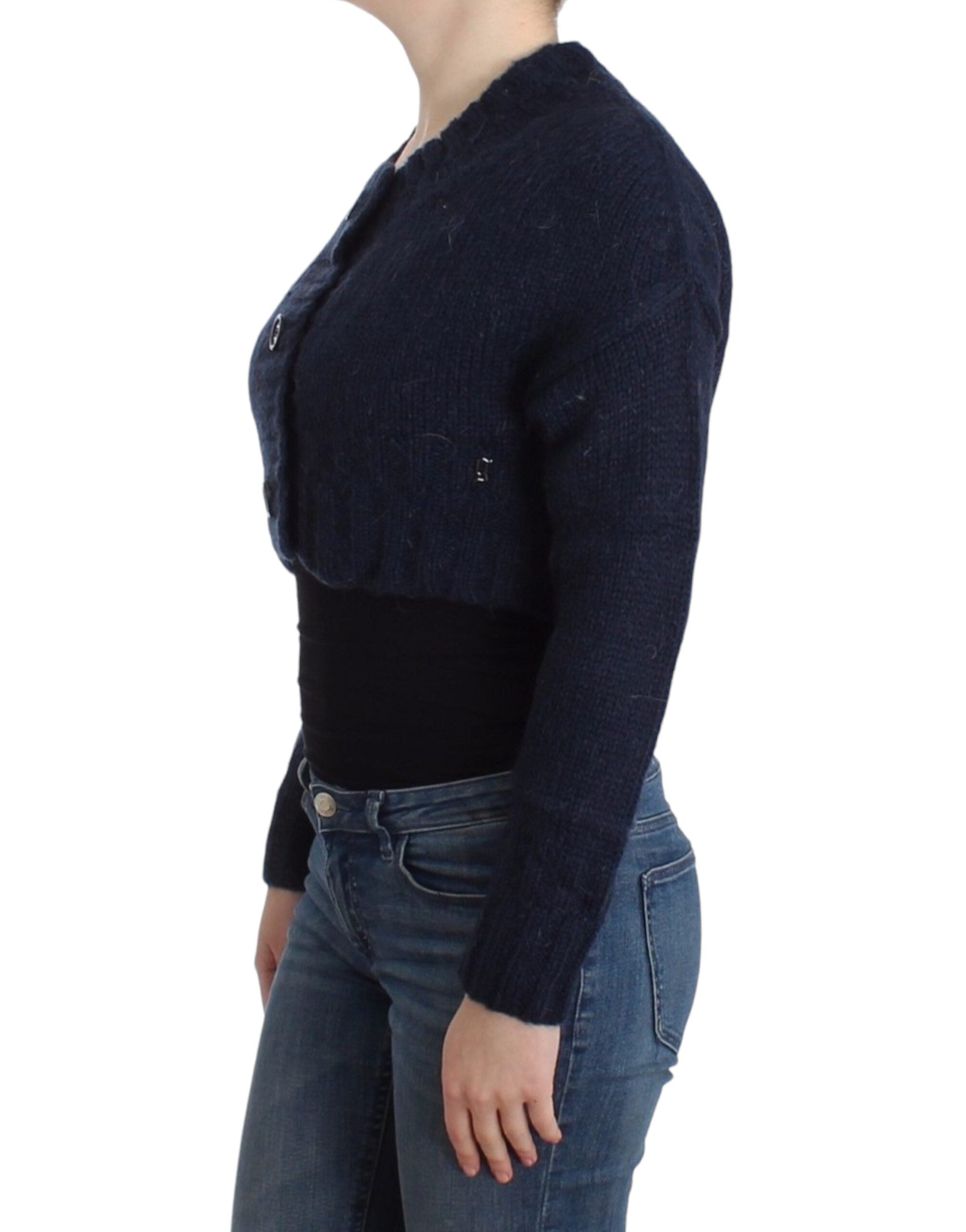 Blauwe cropped cardigan