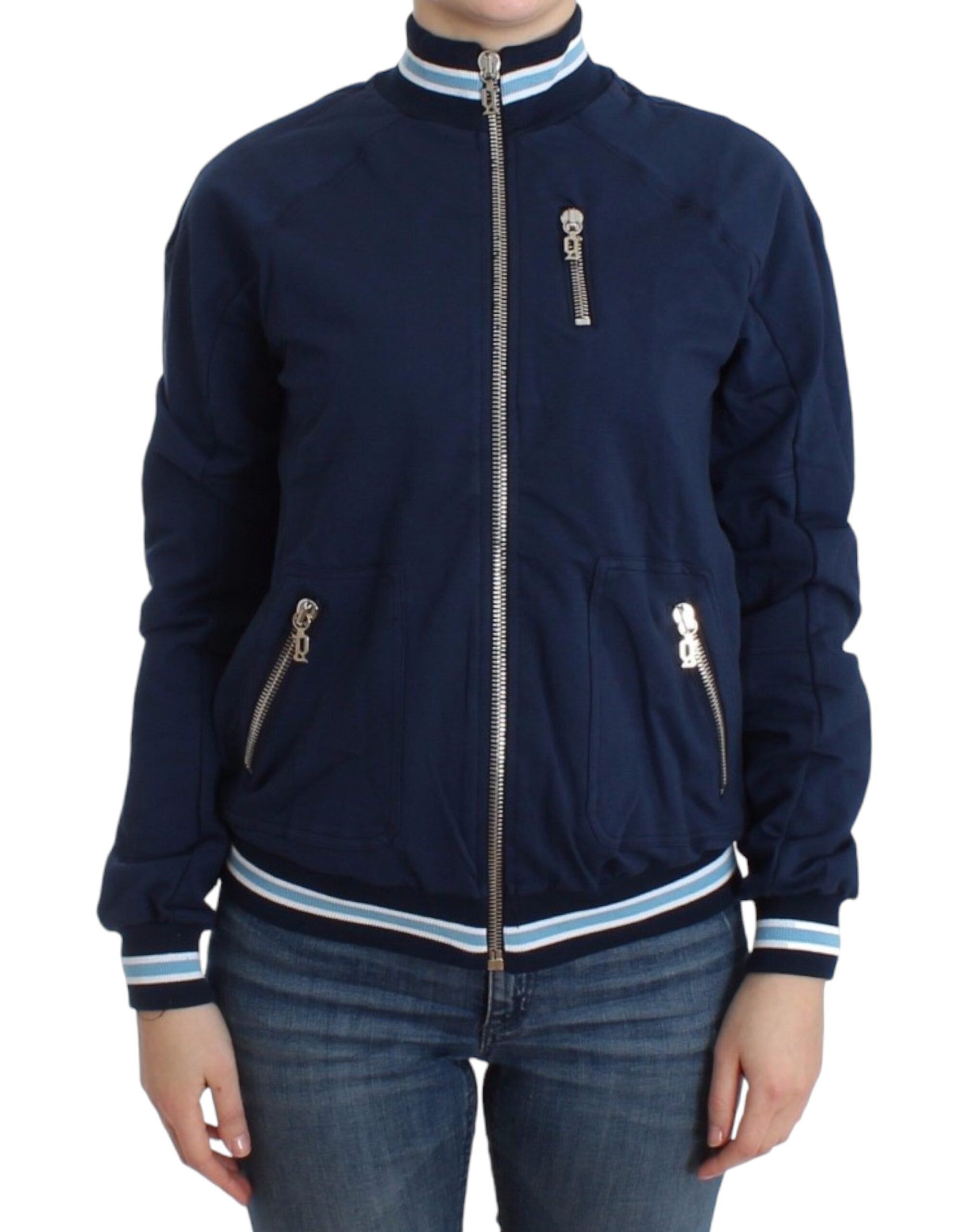 Blauwe katoenen cardigan met rits