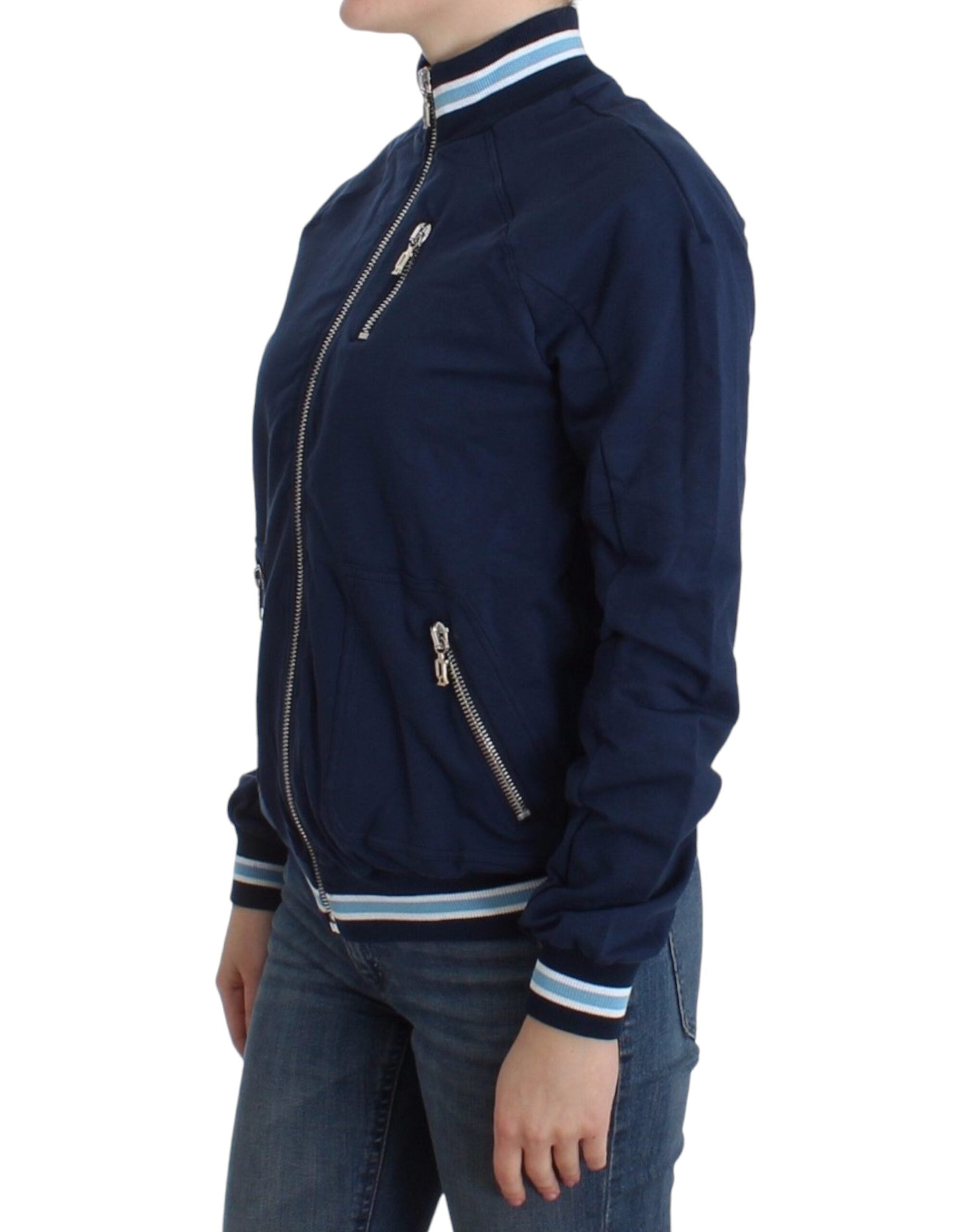 Blauwe katoenen cardigan met rits
