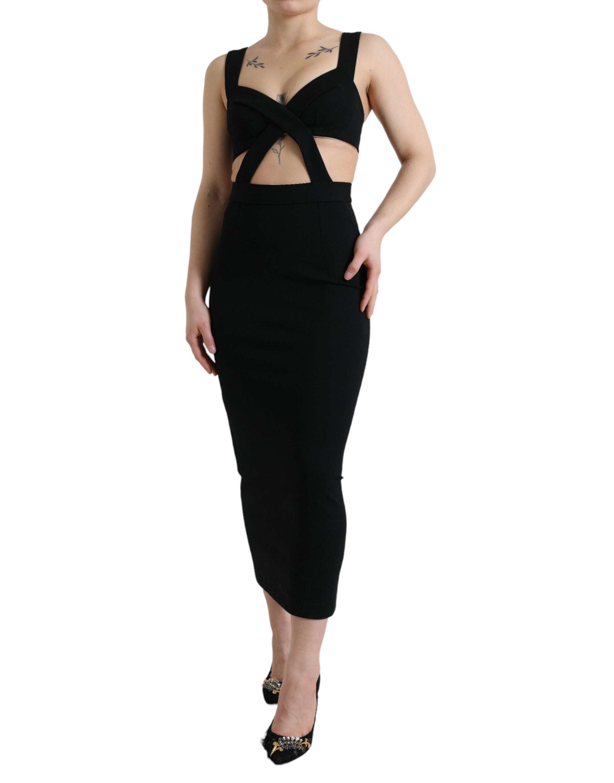 Zwarte mouwloze bodycon midi-jurk met uitgesneden mouwen