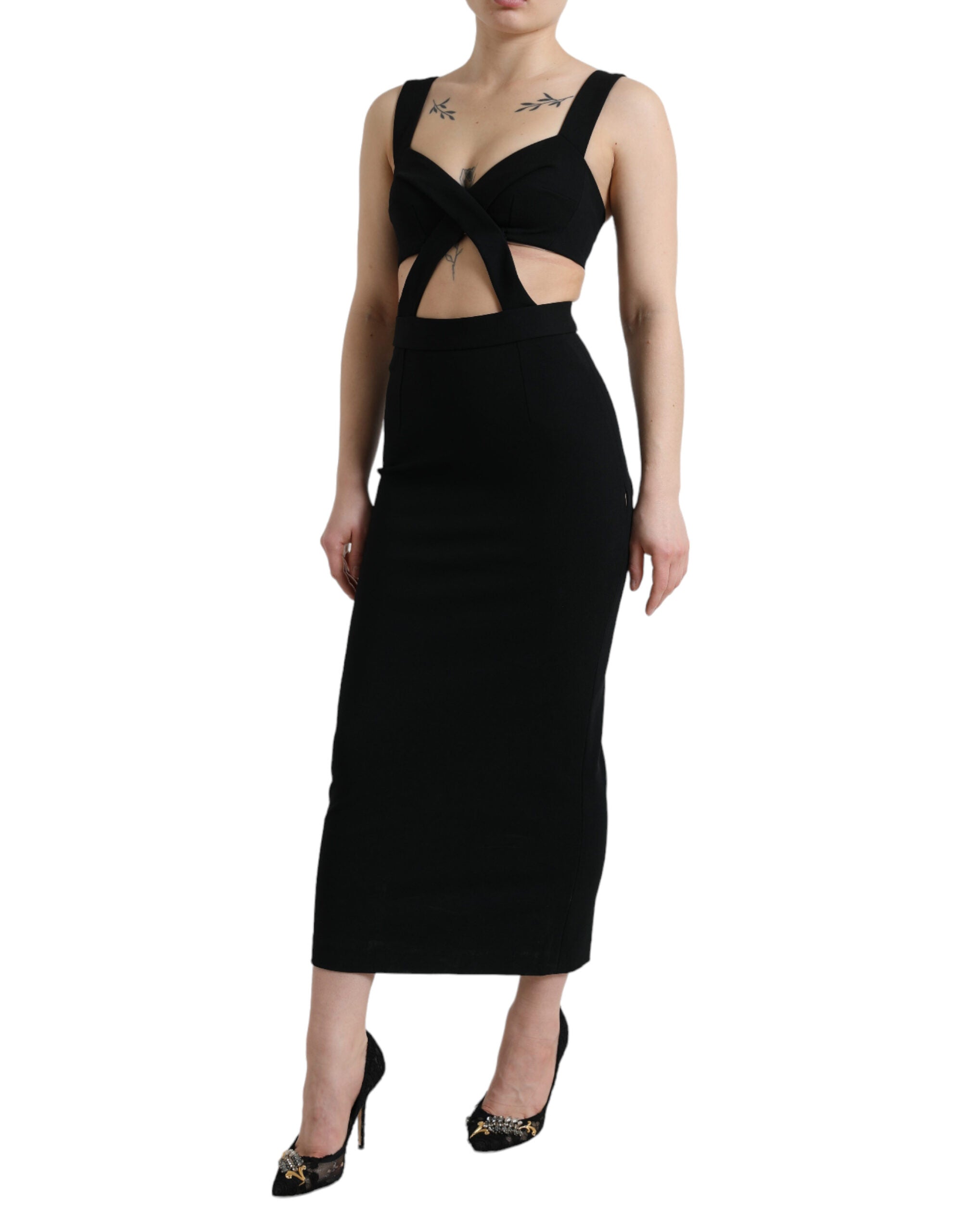 Zwarte mouwloze bodycon midi-jurk met uitgesneden mouwen